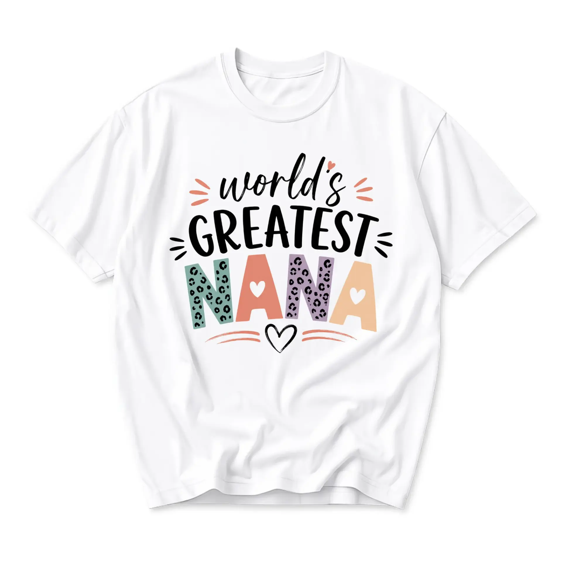 Graphic Tee World's Greatest Nana T-Shirt for Women Casual Everyday Apparel with Trendy Leopard Print Design White