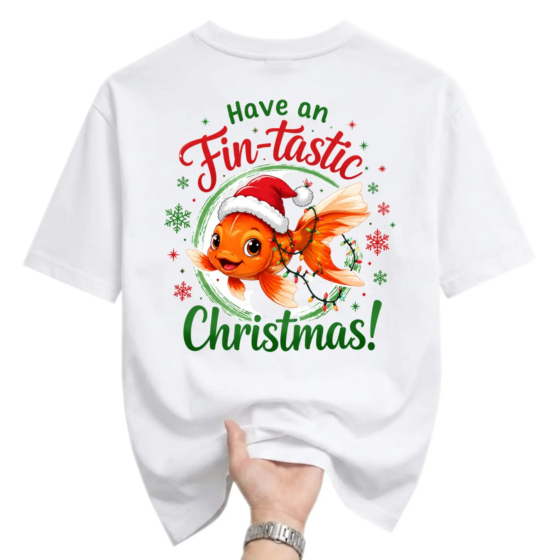 Funny Shirt Fin-Tastic Christmas Goldfish Graphic Tee Holiday Seasonal