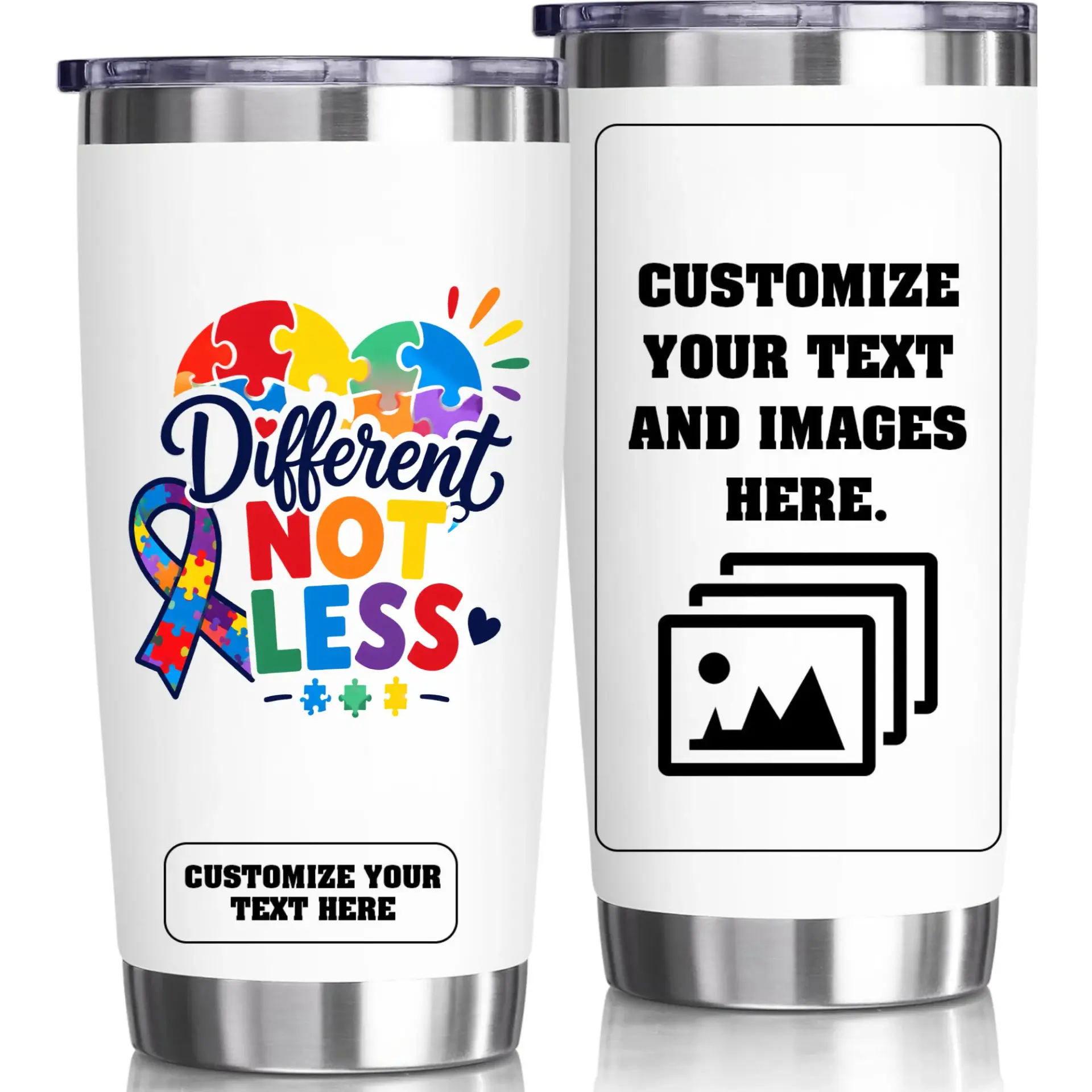 Stainless Steel Tumbler Customizable 20oz Travel Mug Different Not Less Design Double Wall Vacuum Insulated Cup
