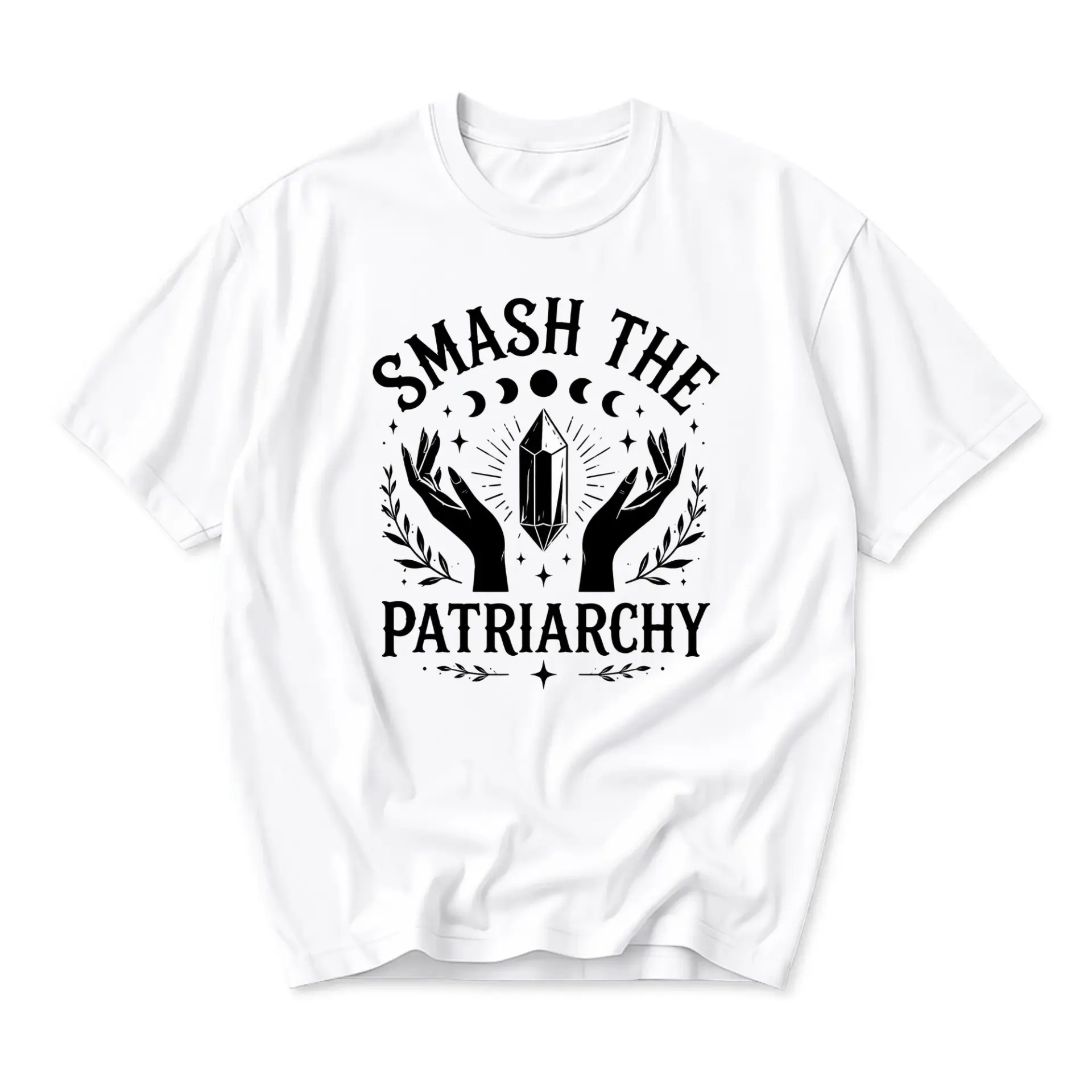 Graphic Tee Smash the Patriarchy Celestial Crystal Hands Print Unisex Crew Neck Short Sleeve Casual Cotton T-Shirt