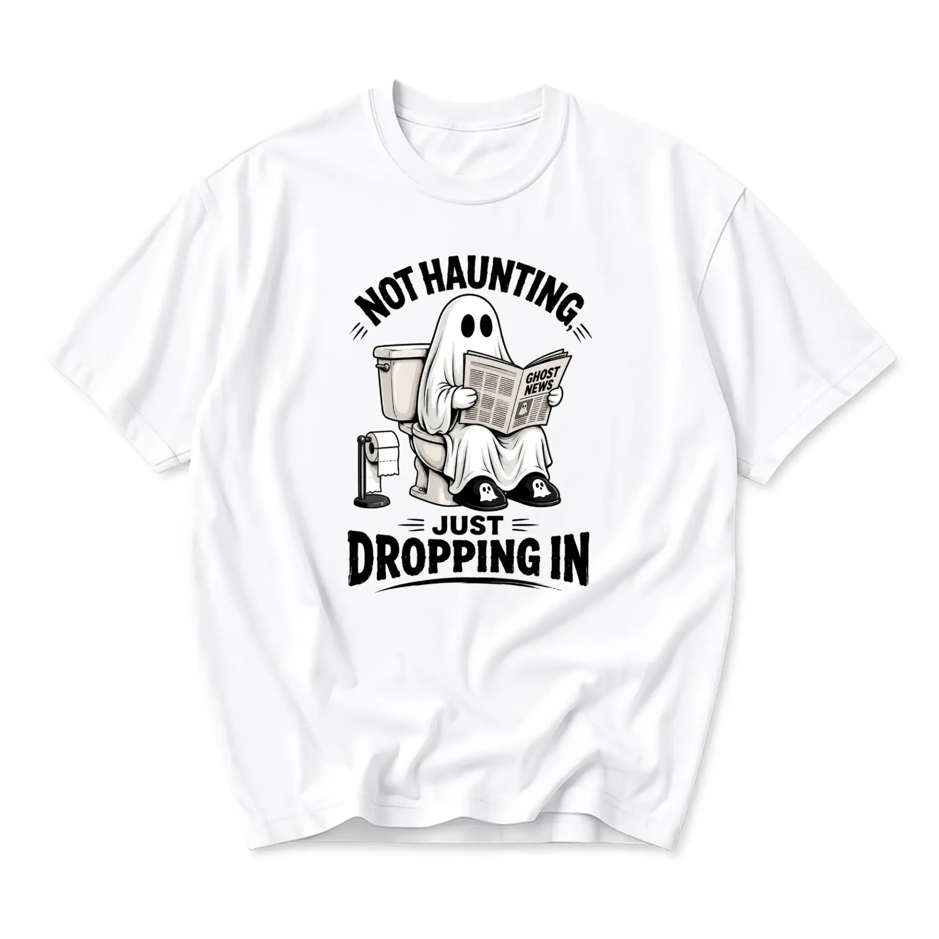 Funny Shirt Not Haunting Just Dropping in Ghost Graphic Tee Casual Unisex Crew Neck Short Sleeve Cotton Top Apparel
