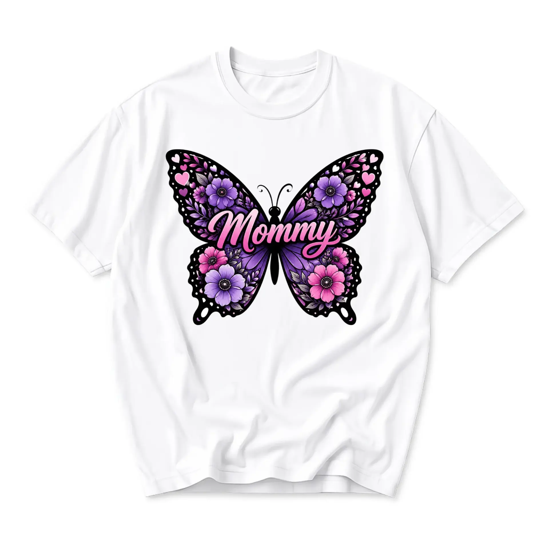 Graphic Tee Butterfly Floral Mommy Print Unisex Cotton Crew Neck Casual Short Sleeve Shirt for Everyday Comfort