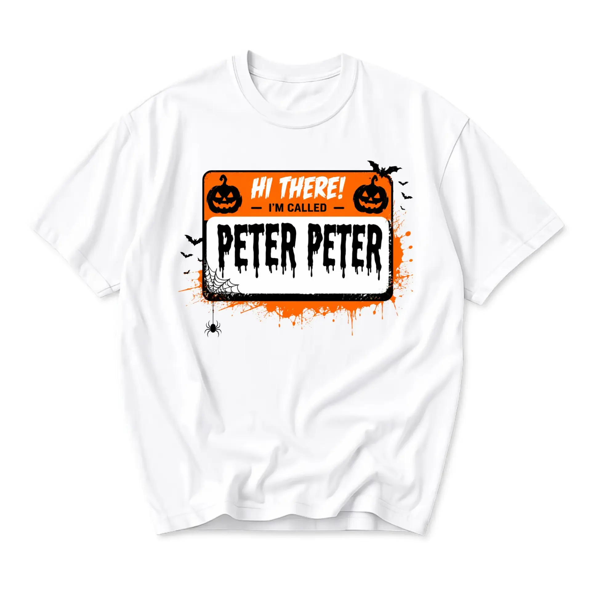 Funny Shirt Unisex Graphic Printed T-Shirt Spooky Halloween Name Tag Design Casual Everyday Cotton Crew Neck Tee