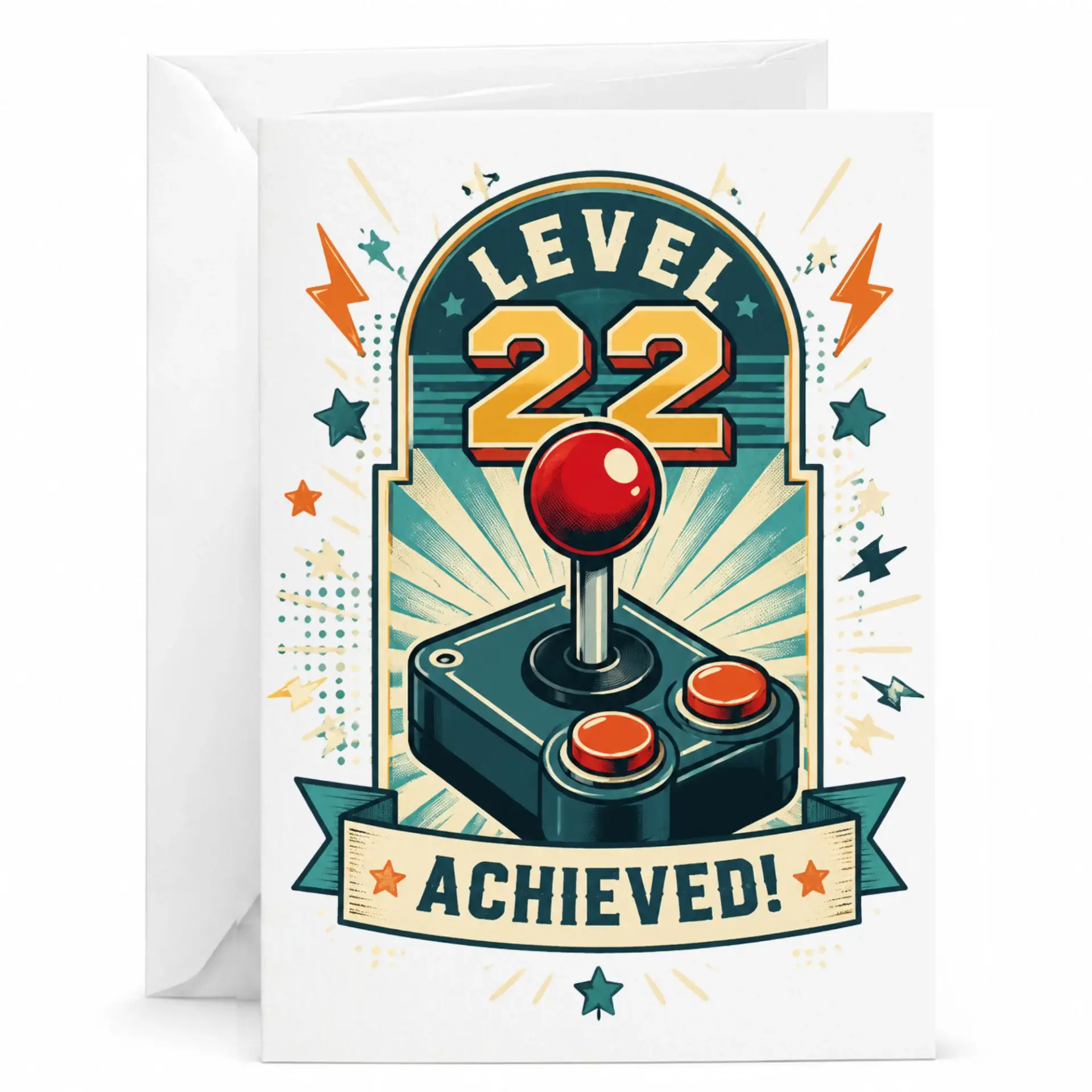 Birthday Card Level 22 Achieved Retro Gaming Controller Illustration Greeting Card for Gamer Milestone Celebration
