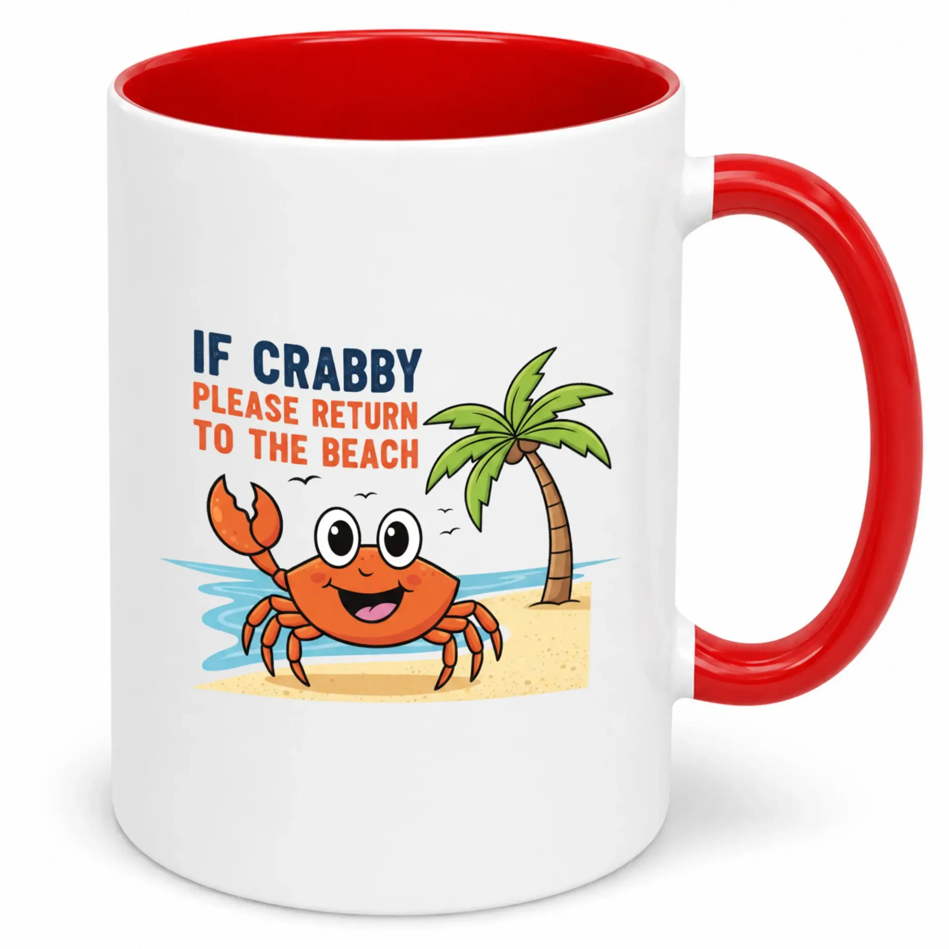 Funny Coffee Mug with Beach Crab and Palm Tree Design – 'if Crabby Please Return to the Beach' Playful Ceramic Drinkware Gift