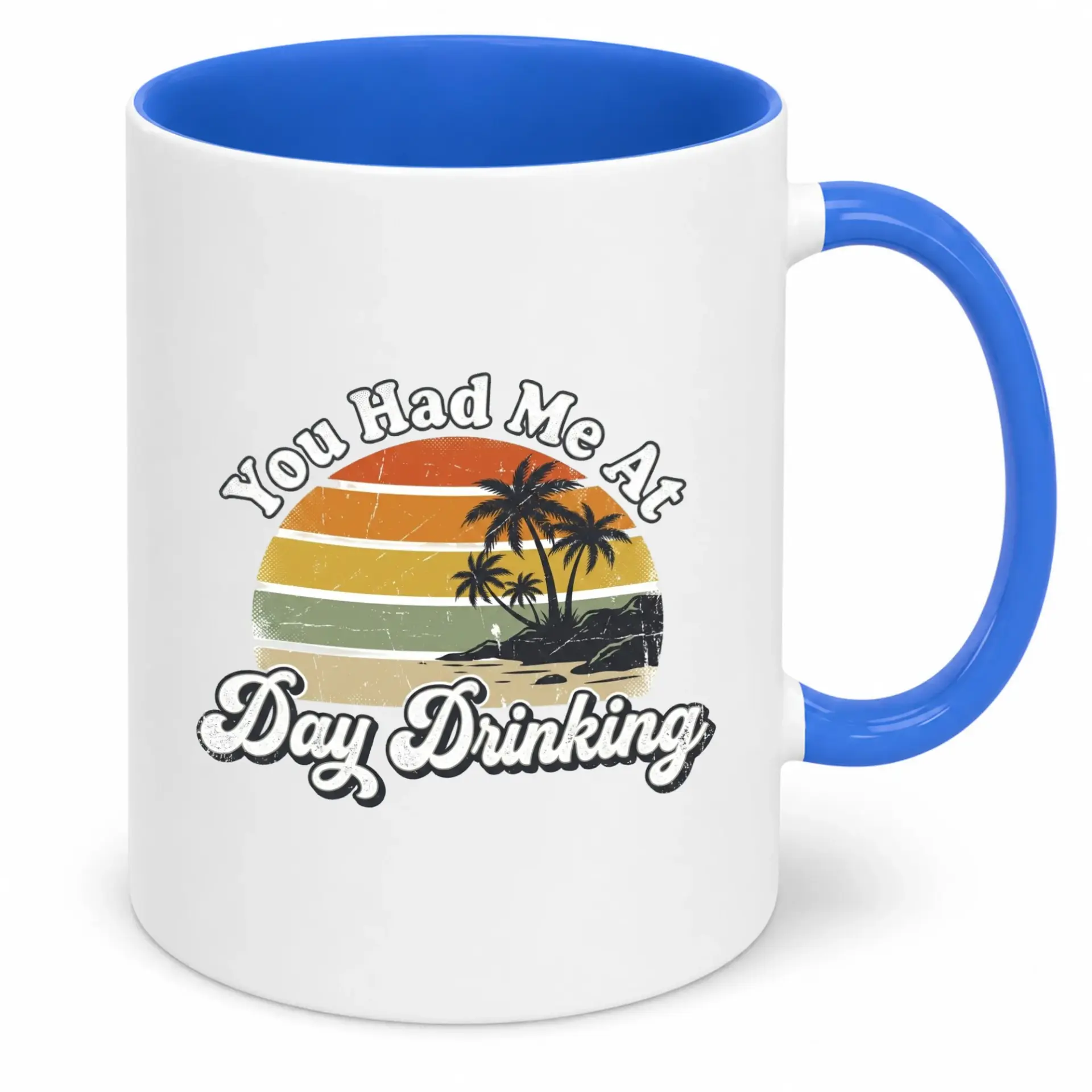 Funny Ceramic Coffee Mug, "you Had Me at Day Drinking" Retro Sunset Beach Palm Tree Design Cup, 11oz or 15oz Drinkware Gift