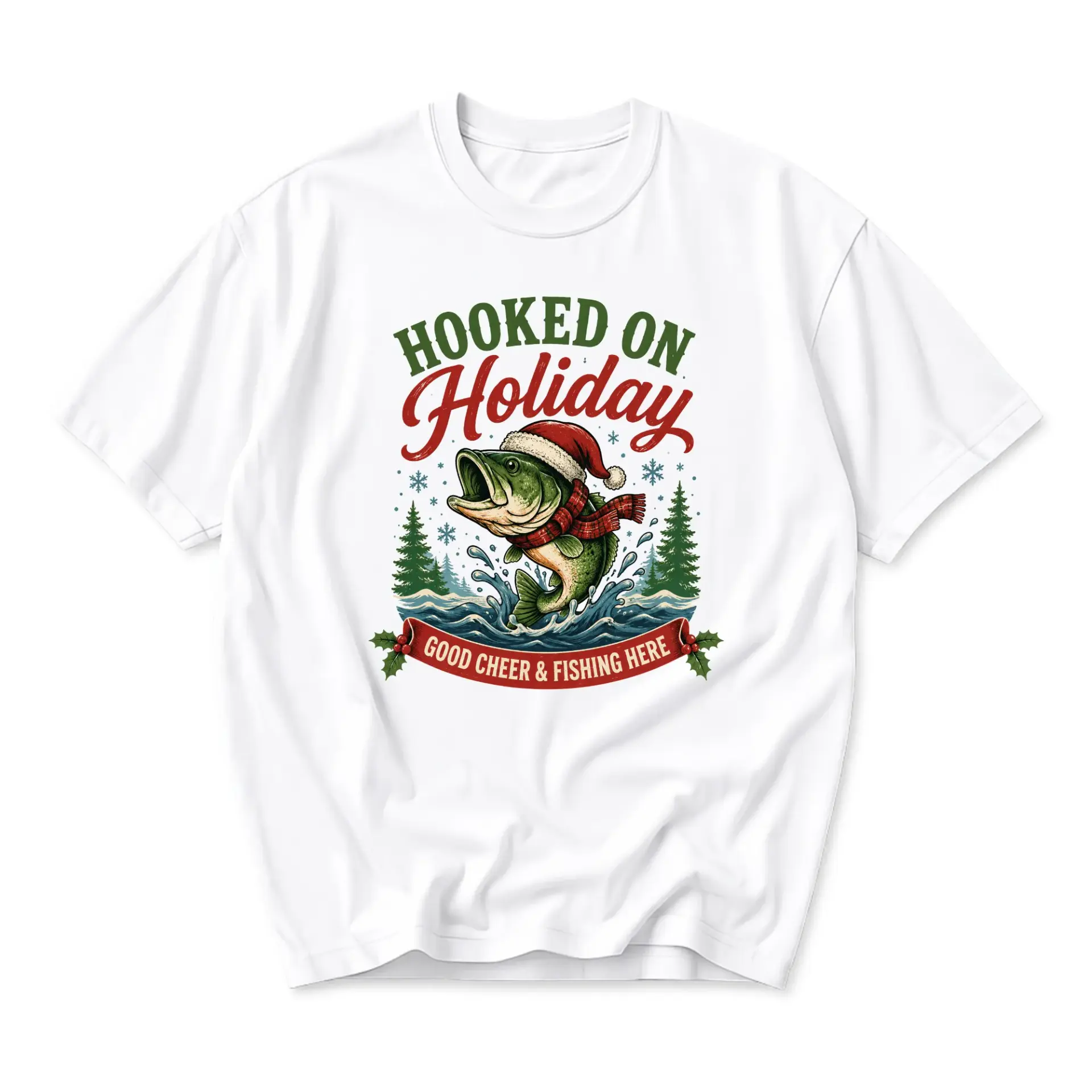 Graphic Tee on Holiday Fishing Christmas T-Shirt Unisex Casual Apparel for Outdoor Enthusiasts and Seasonal Fun