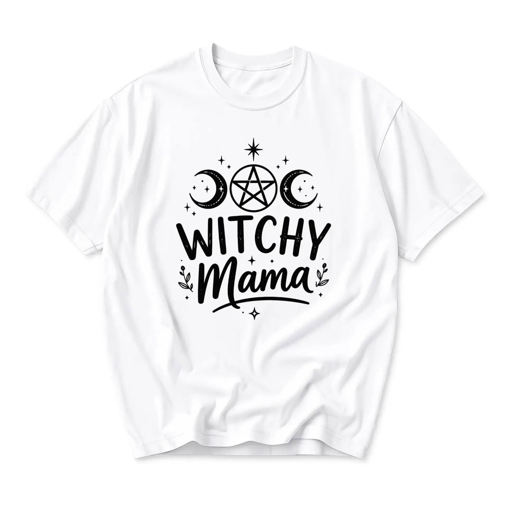 Graphic Tee Witchy Mama Celestial Pentagram Print Unisex Casual Cotton Crew Neck Short Sleeve Shirt for Everyday Wear