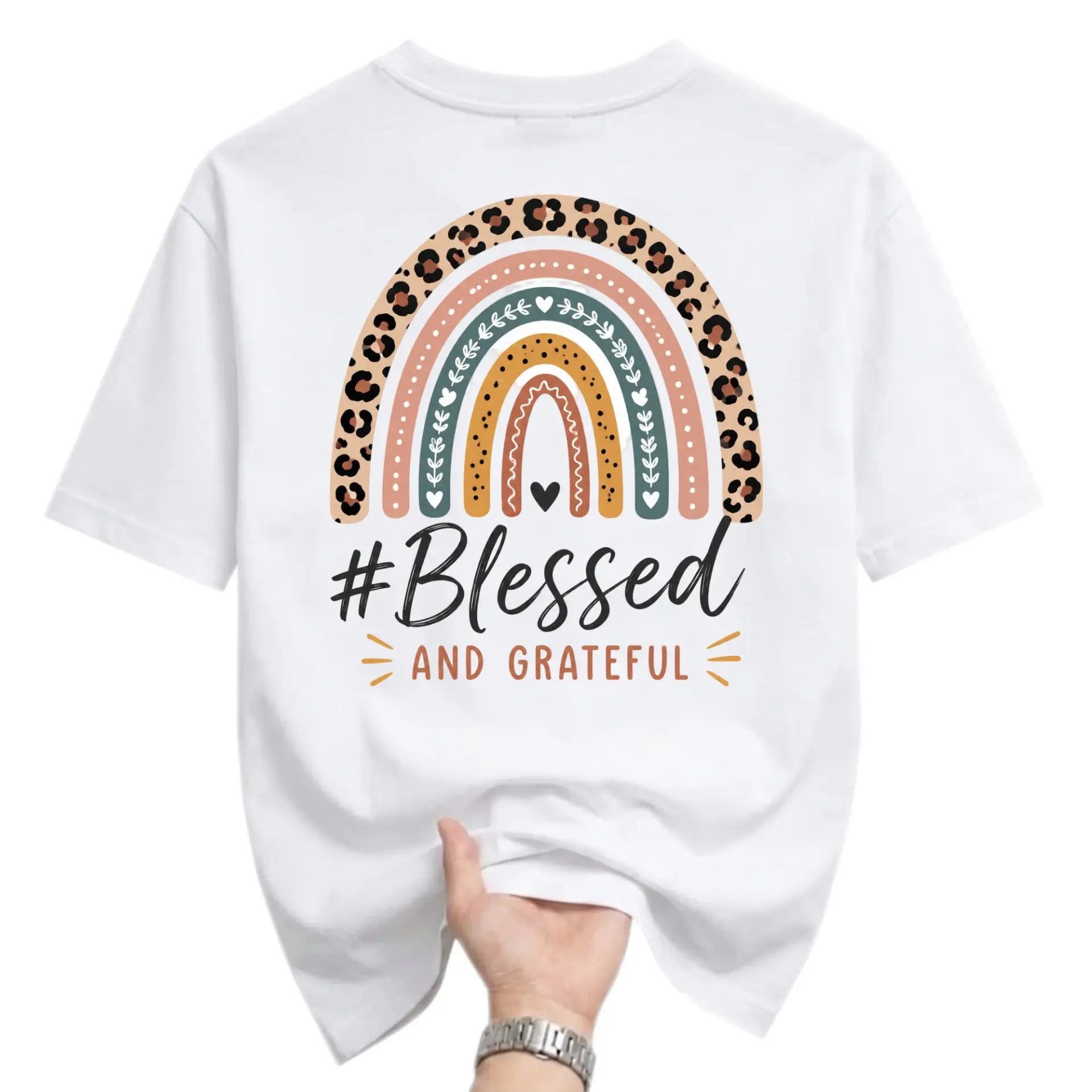 Graphic Tee Blessed and Grateful Boho Rainbow Print Unisex Short Sleeve