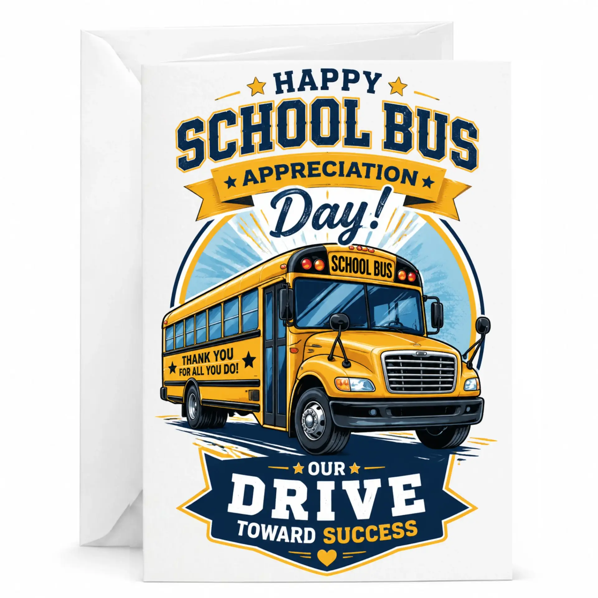 Card for School Bus Driver Appreciation Day Professional Greeting Transportation Staff with Envelope