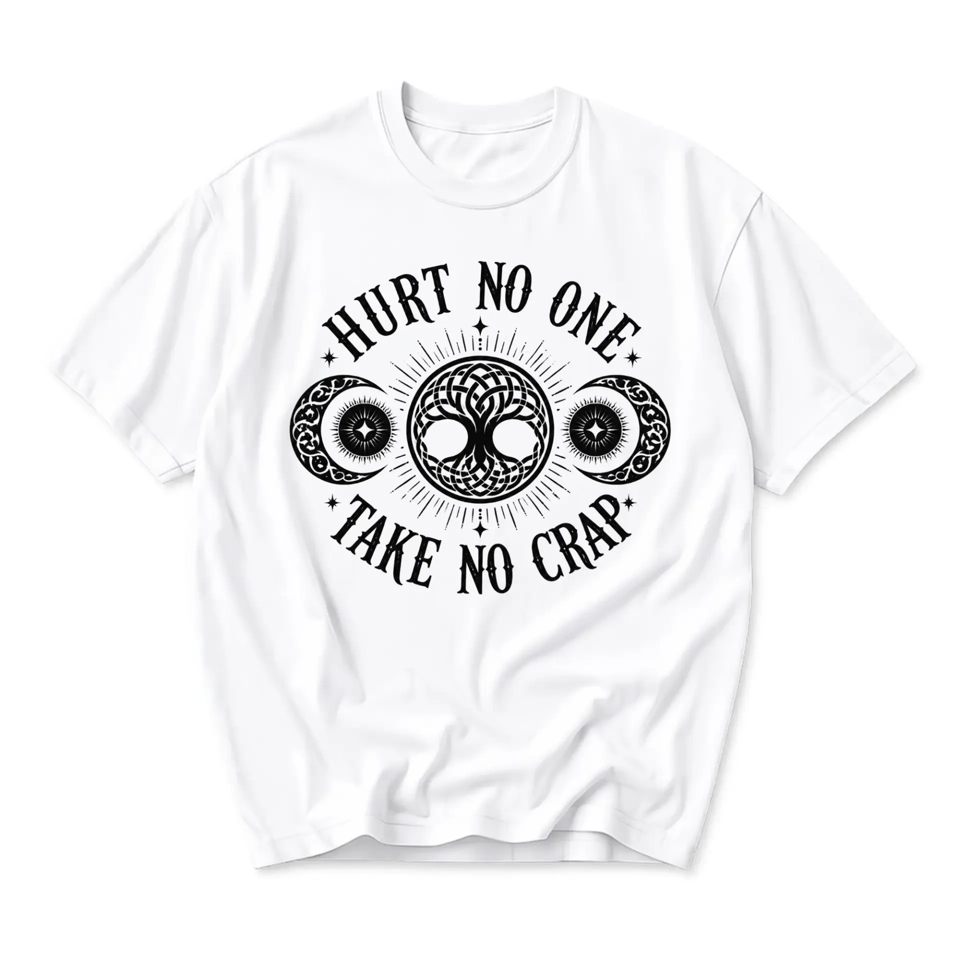 Graphic Tee Unisex Casual Crew Neck T-Shirt Hurt No One Take No Crap Mystical Tree Celestial Motif Graphic Apparel