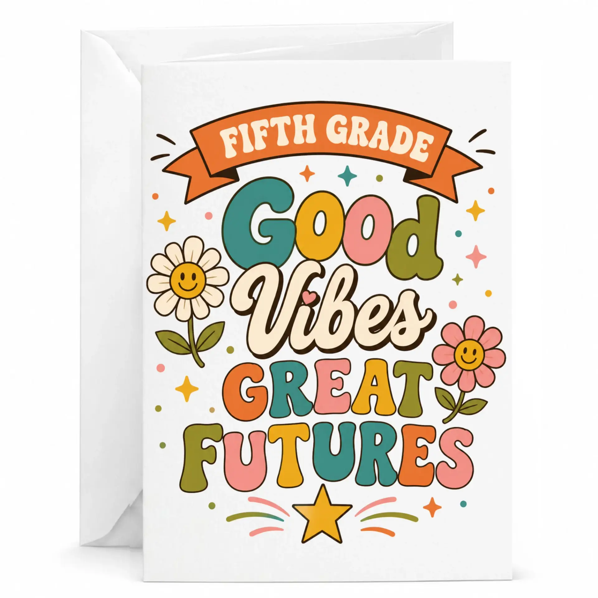 Greeting Card Fifth Great Retro Groovy Floral Typography Design for Students and Teachers