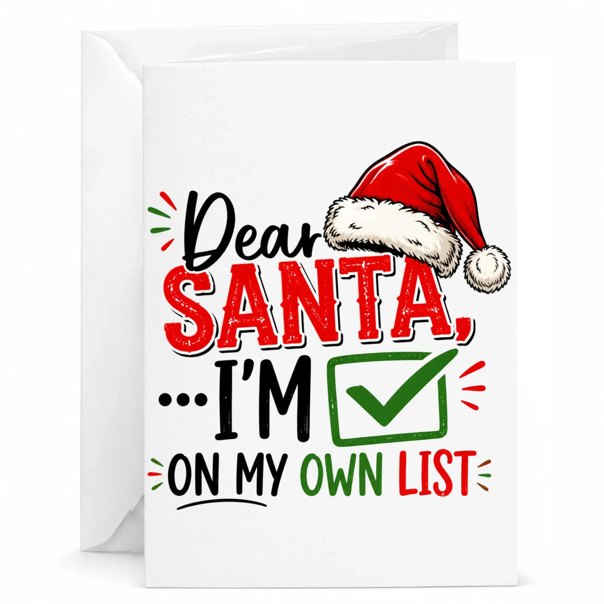 Funny Christmas Greeting Card Dear Santa I Am on My Own List Holiday Stationary for Friends and Family Festive Humor