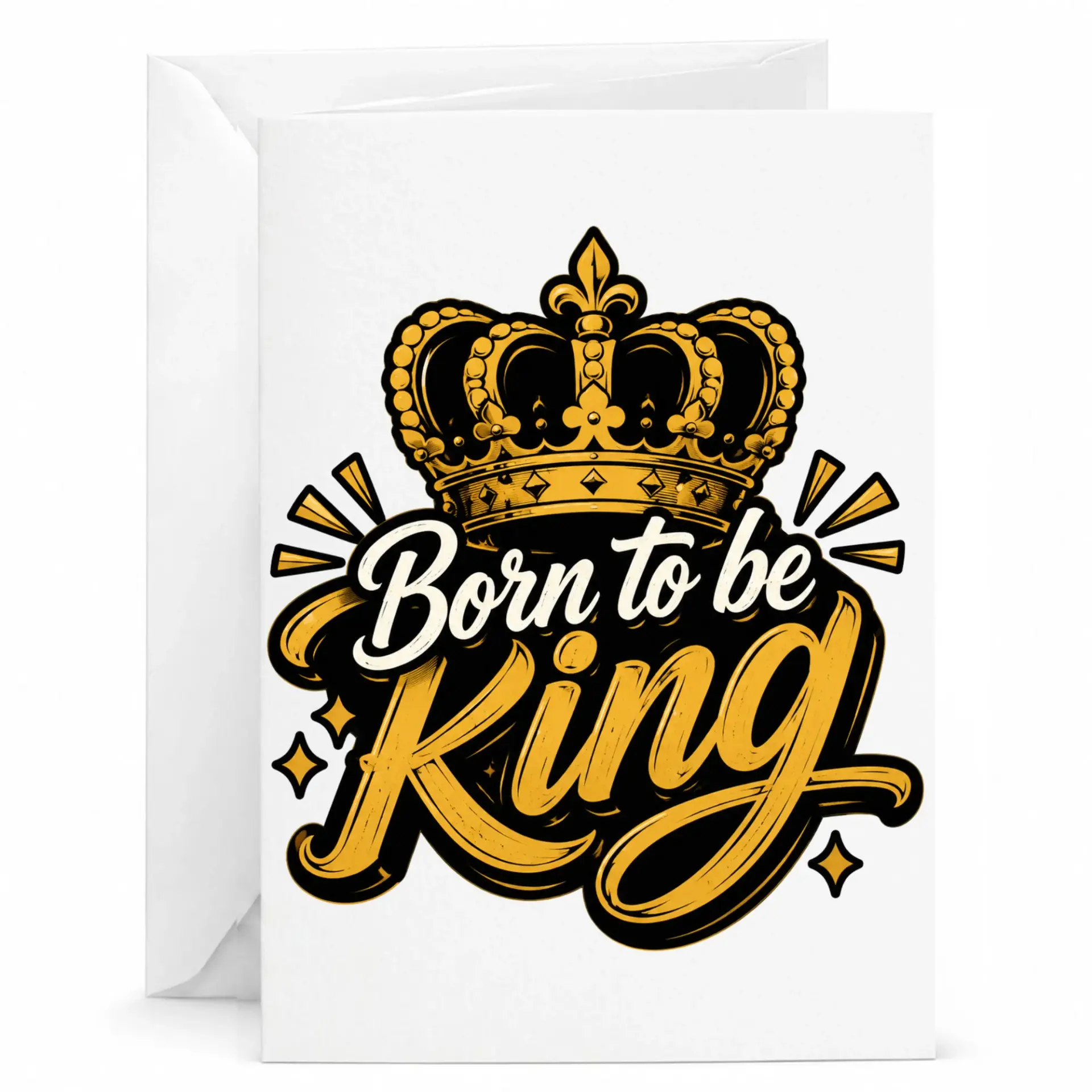 Greeting Card Born to Be King Design with Elegant Crown Illustration for Milestone Celebrations and Birthday Wishes