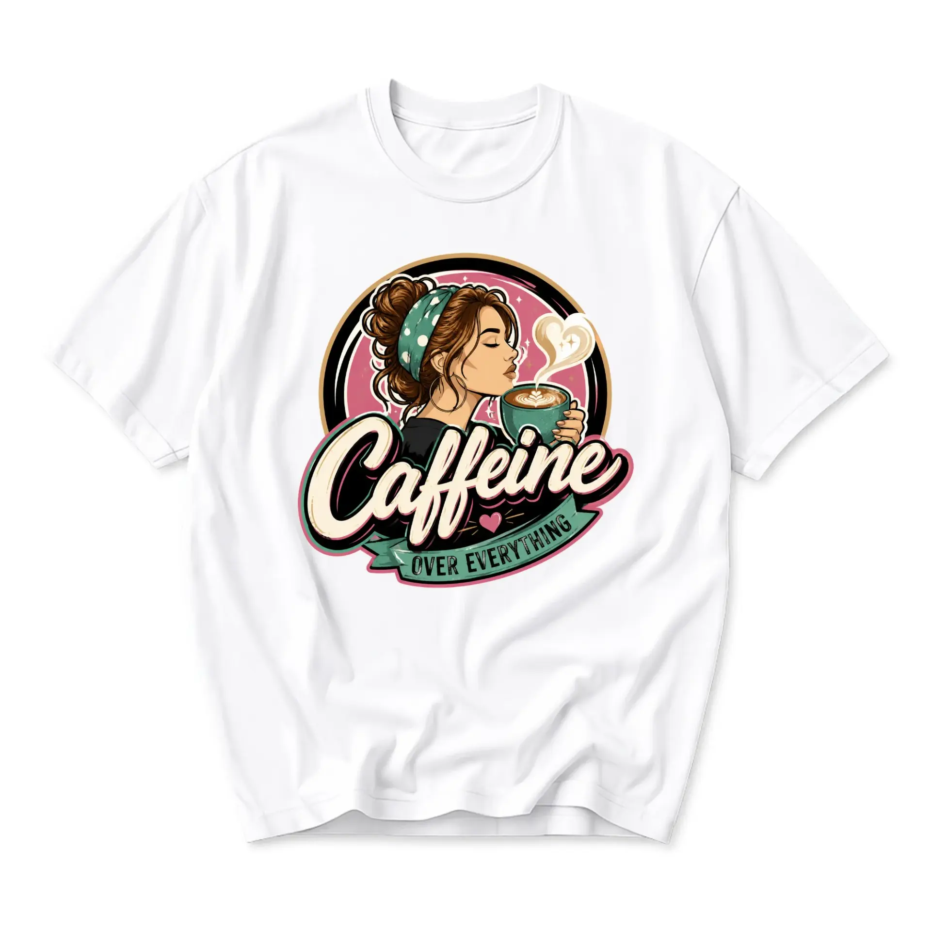 Funny Shirt Caffeine over Everything Graphic Tee Unisex Casual Cotton Crew Neck Top for Coffee Lovers and Daily Outfits