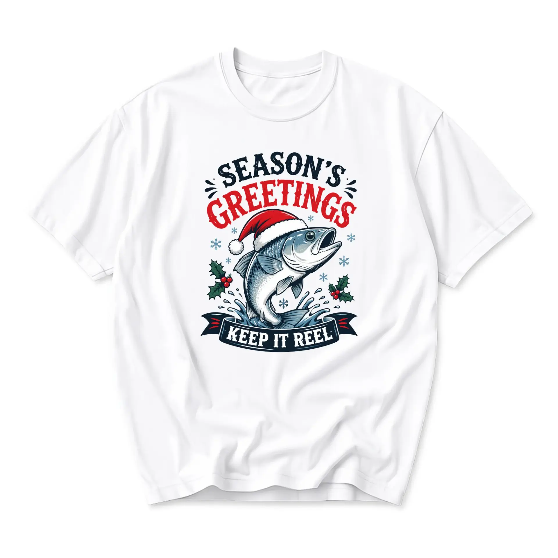 Funny Shirt Season's Greetings Keep It Reel Fishing Christmas Holiday