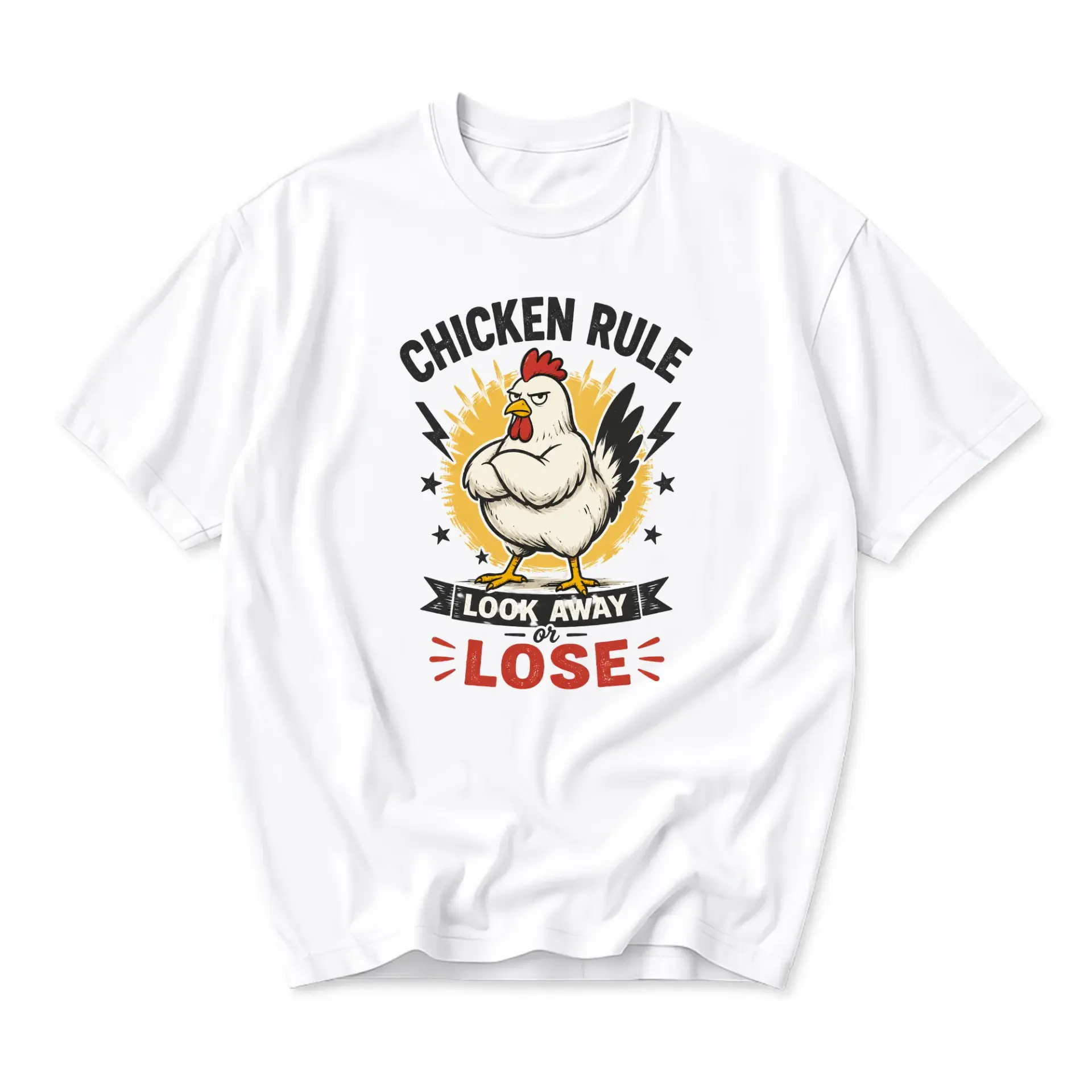 Funny Shirt Chicken Rule Graphic Tee Cartoon Poultry Design Humorous Slogan Apparel for Casual Everyday Wear Unisex Fit
