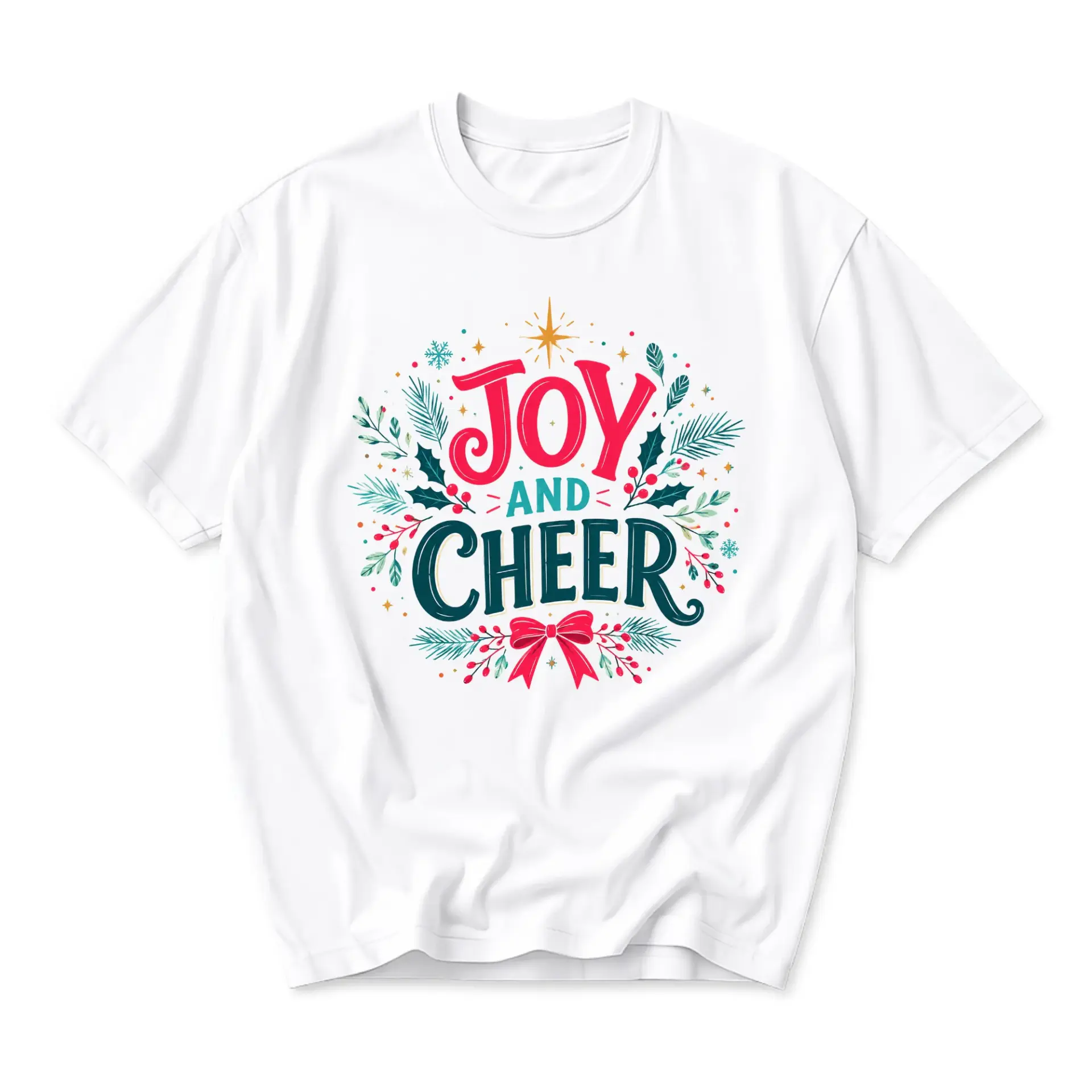 Graphic and Cheer Holiday Wreath Print Unisex Crew Neck Shirt for Casual