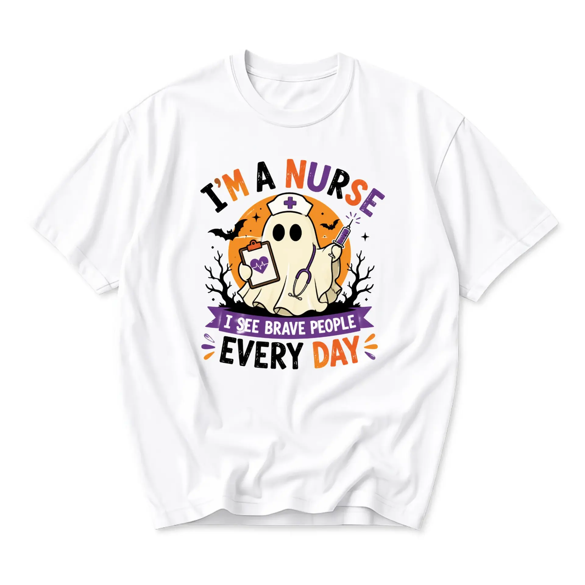 Funny Shirt I Am a Nurse I See Brave People Every Day Ghost Graphic Tee Medical Professional Apparel Unisex Casual Top