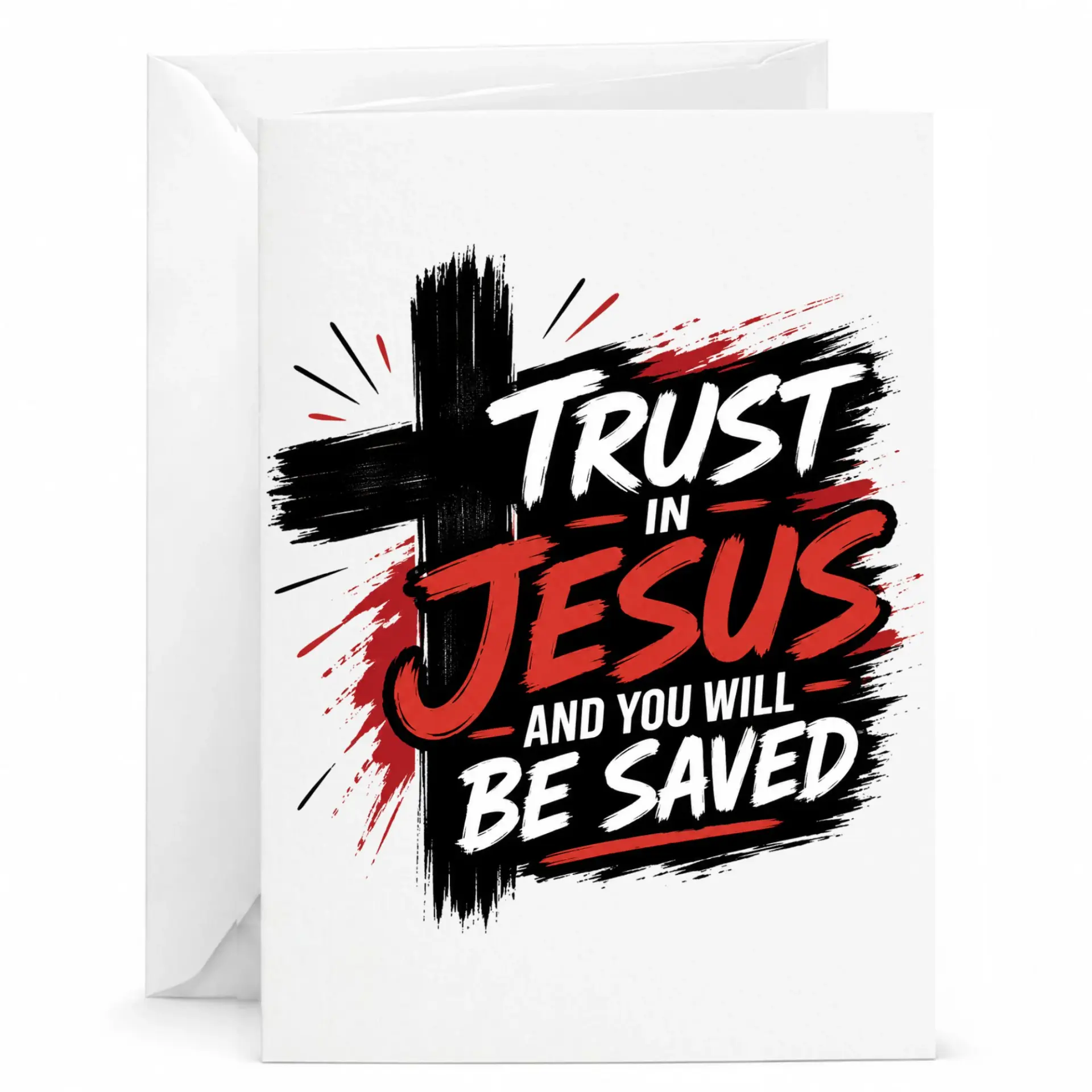 Greeting Card Trust in Jesus and You Will Be Saved Inspirational Religious Artwork with Matching White Envelope
