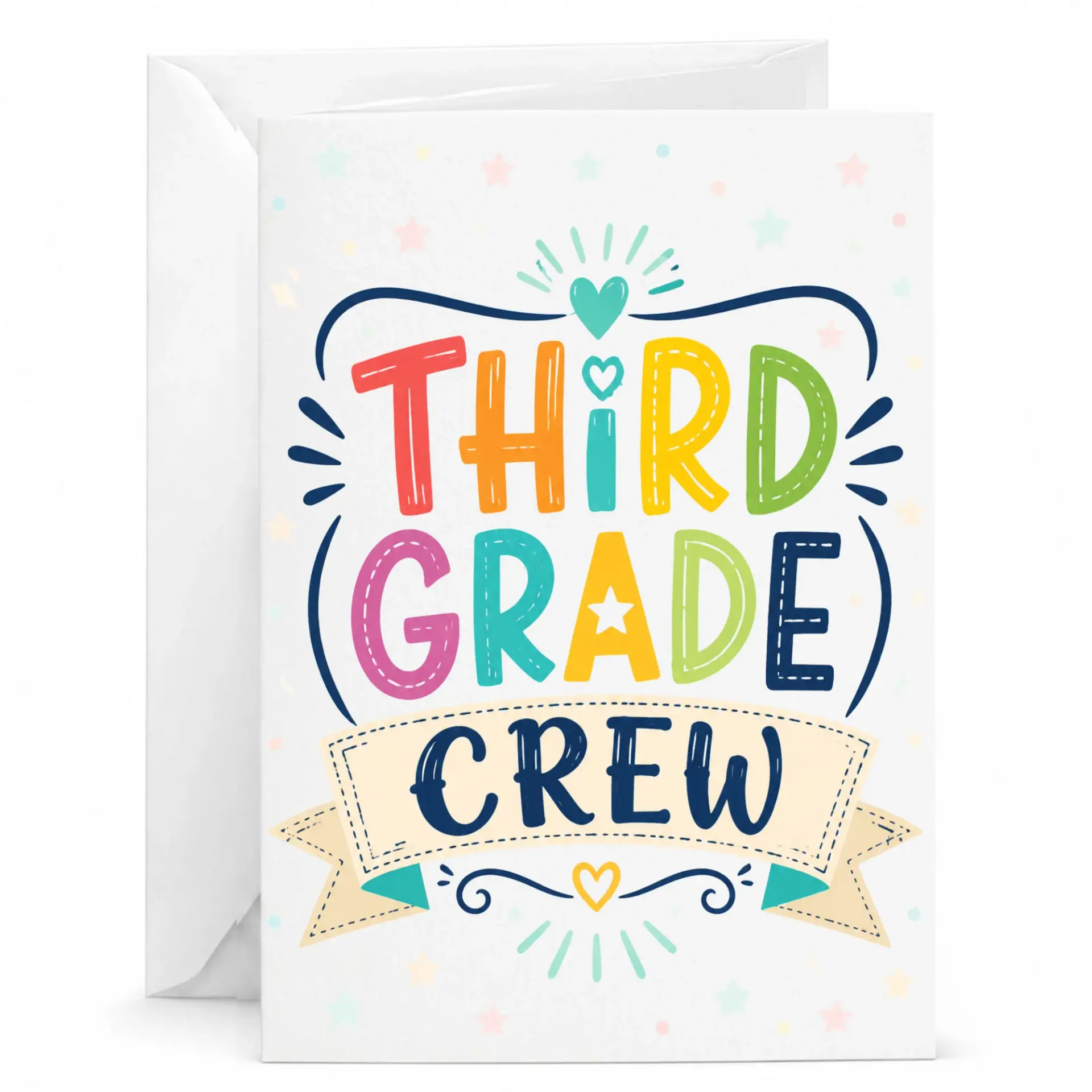 Greeting Card Third Crew Colorful Typography Design Blank Folded Note for Celebrations and Encouragement