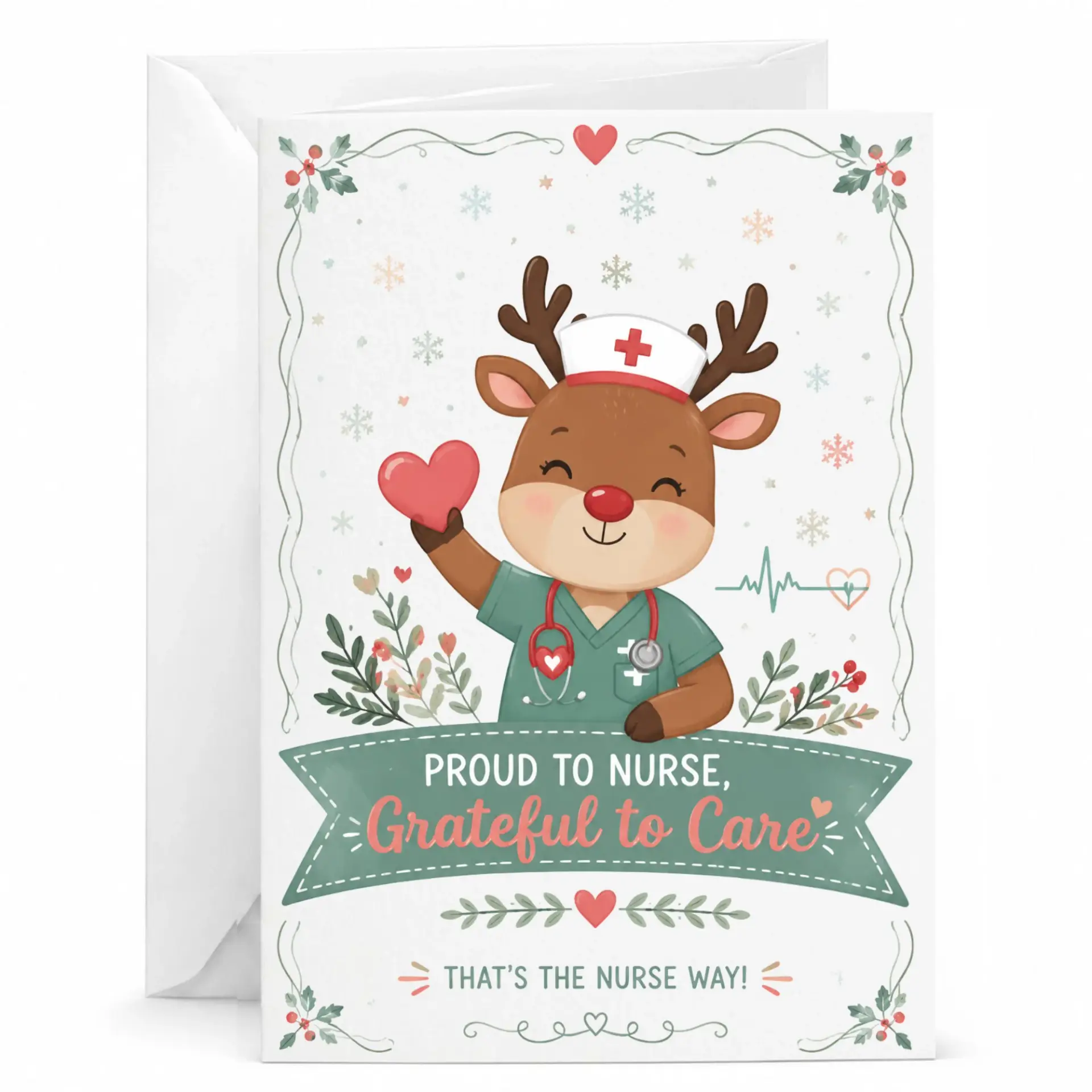 Greeting Card Proud to Nurse Grateful to Care Holiday Theme Healthcare Appreciation Stationary for Nurses