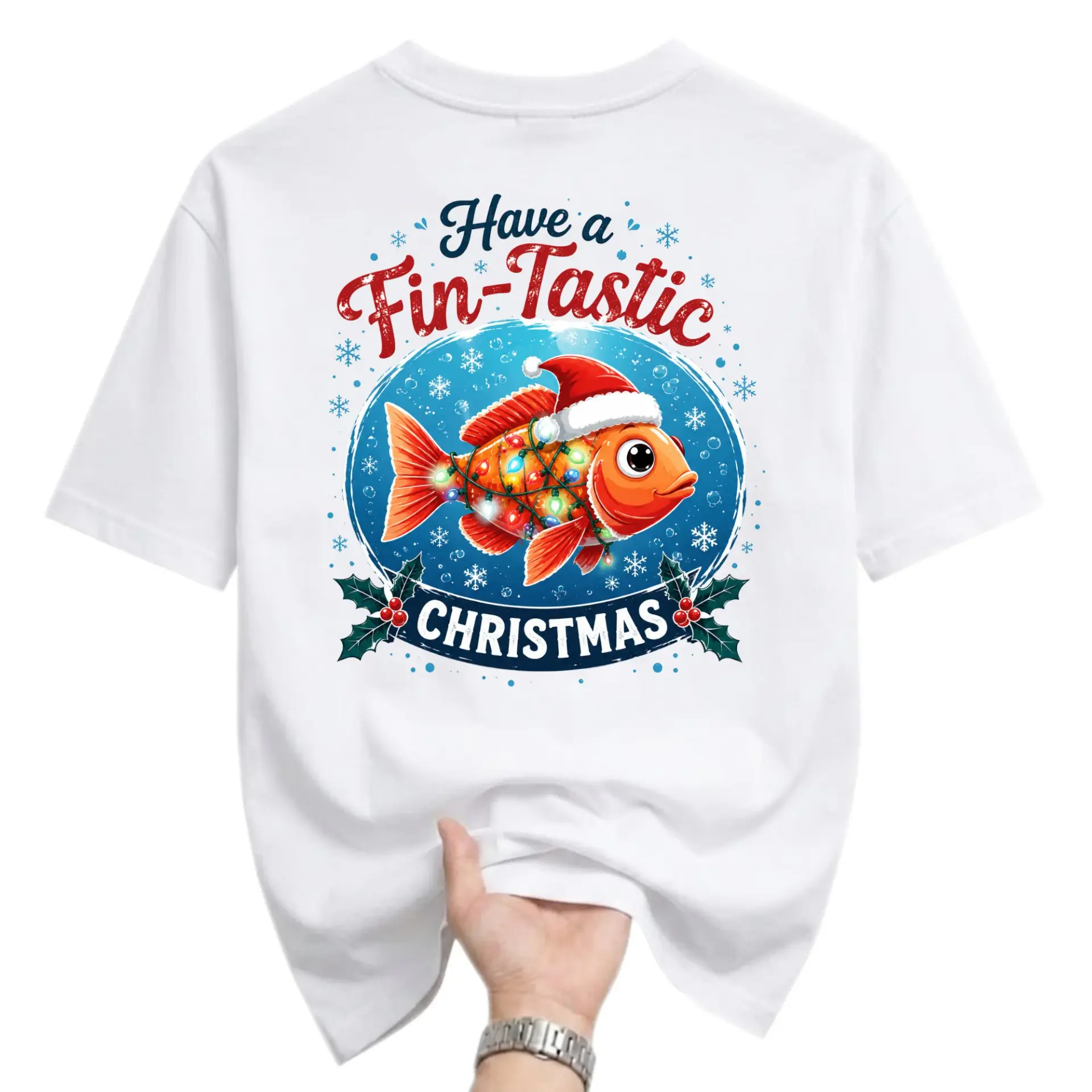 Funny Shirt Fin-Tastic Christmas Graphic Tee Unisex Holiday Crew Neck Cotton Blend Casual Short Sleeve Apparel