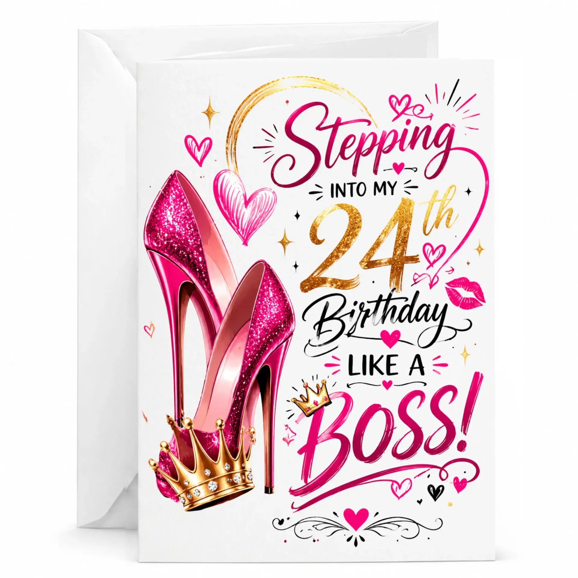 Birthday Card for 24th Birthday Stepping into My 24th Birthday Like a Boss Greeting Card with Matching White Envelope