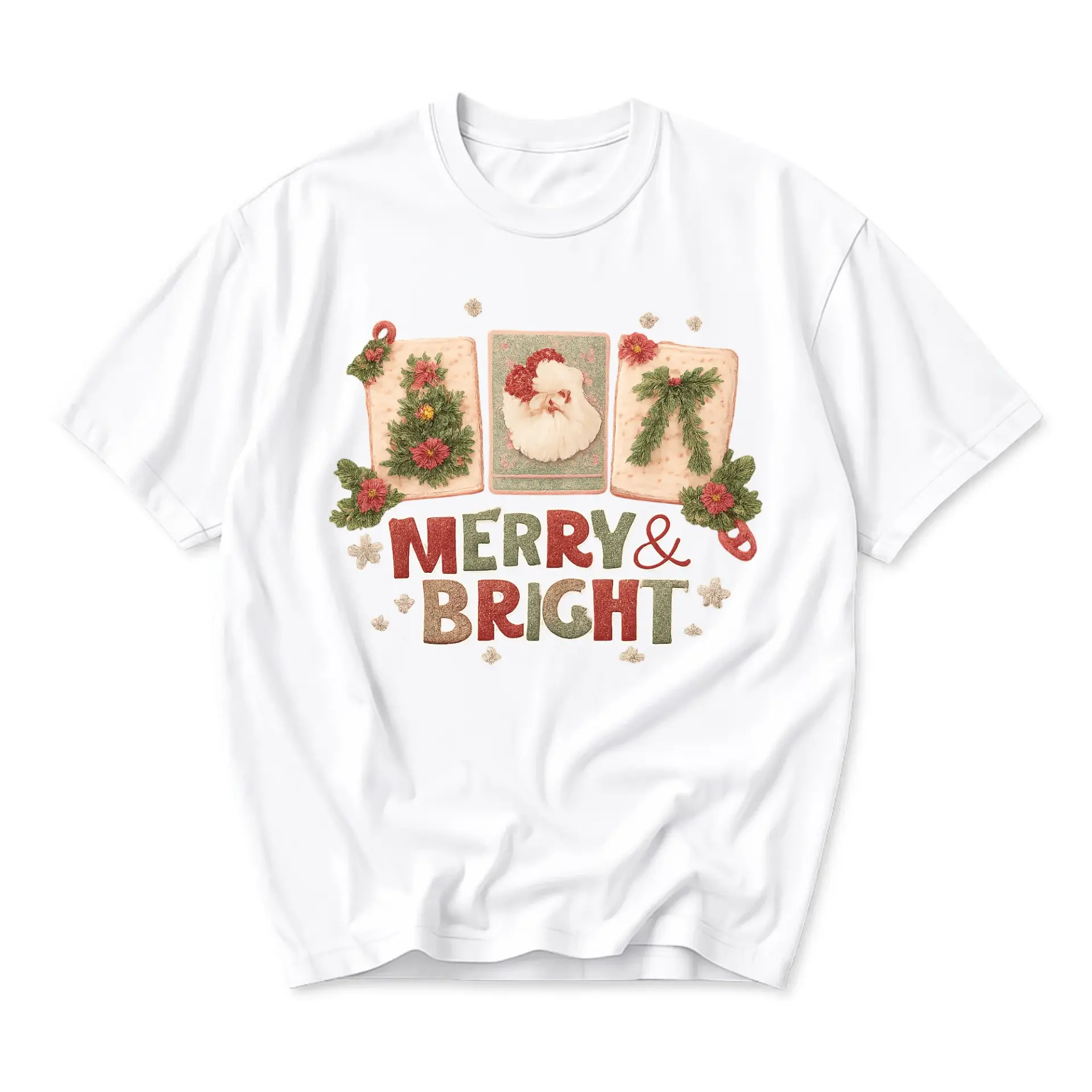T-shirt Merry and Bright Christmas Graphic Tee Festive Holiday Unisex