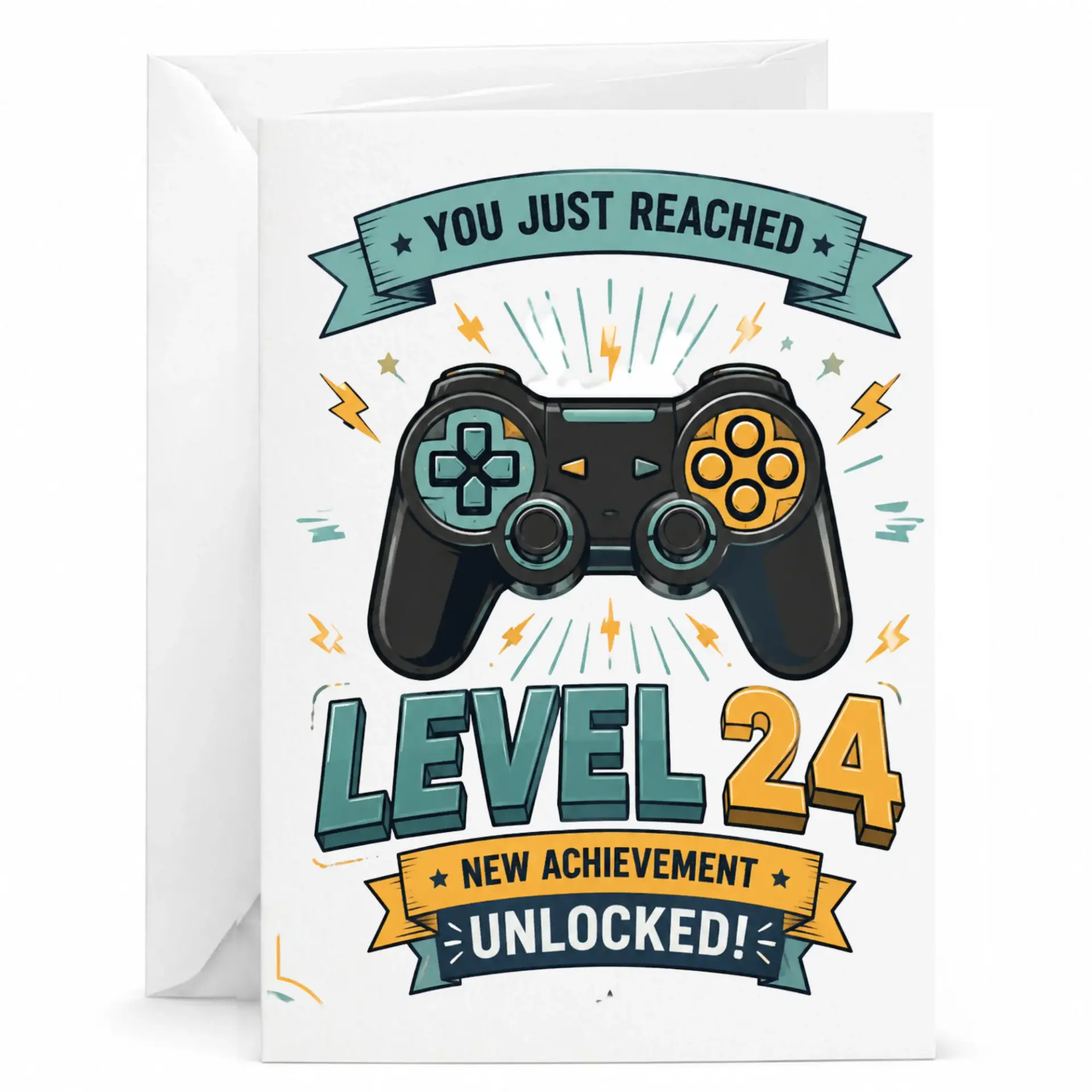 Funny Greeting Card Level 24 New Achievement Unlocked Video Game Birthday Card for Gamer Birthday Anniversary