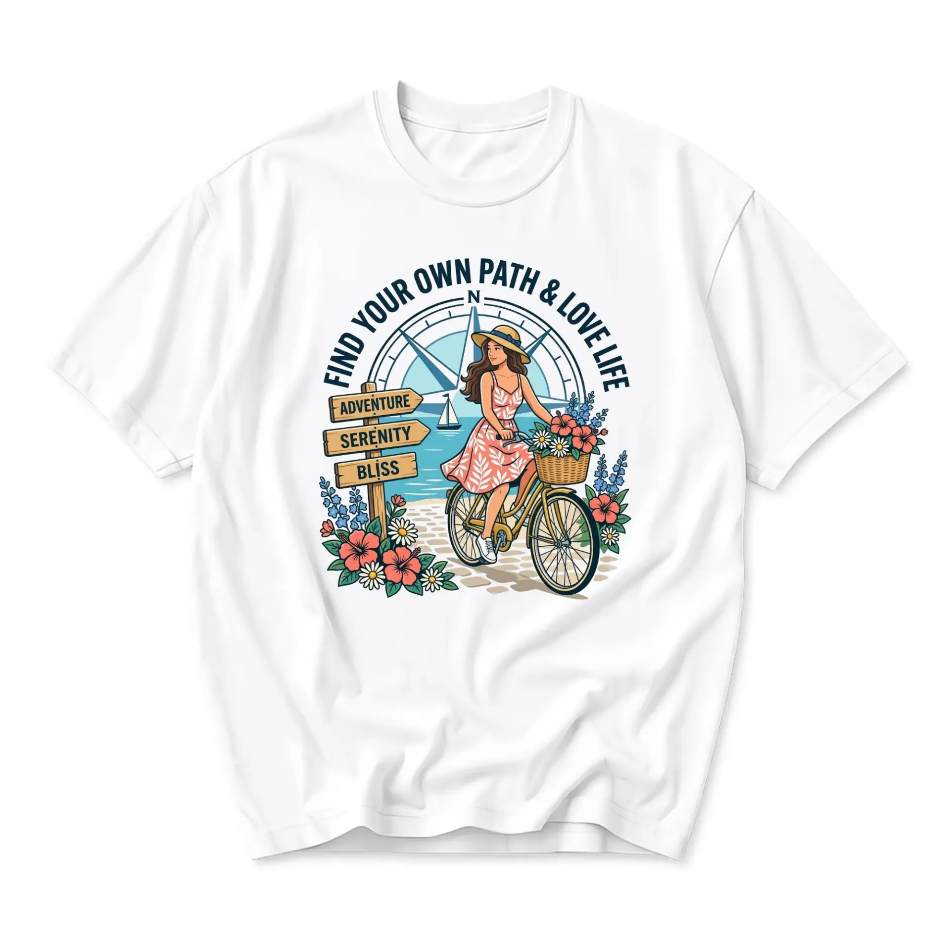 Graphic Tee Find Your Own Path and Love Life Unisex Crew Neck T-Shirt Short Sleeve Casual Summer Apparel