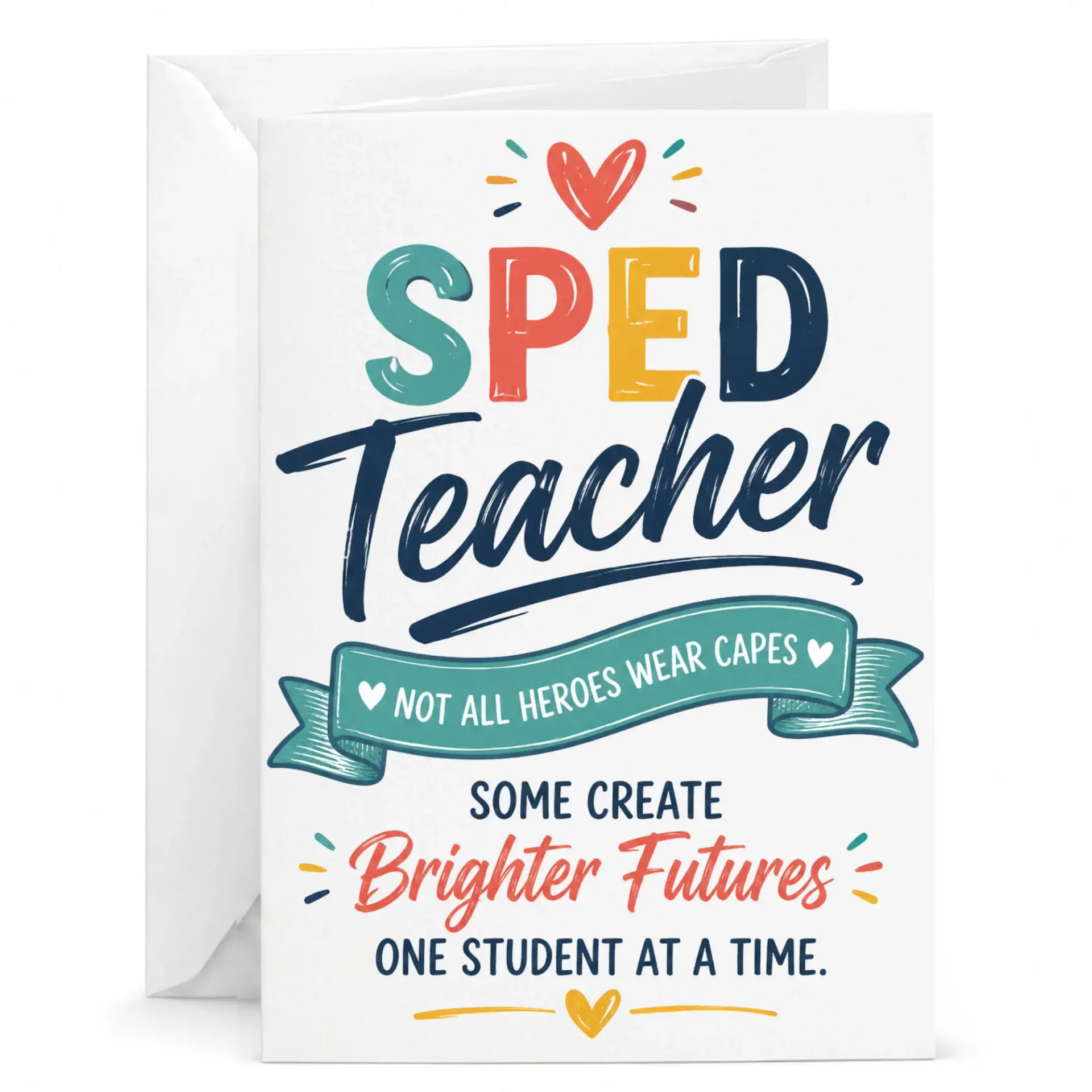 Card for Special Education Teacher Appreciation Gift Note with Colorful Heroic Quote Design