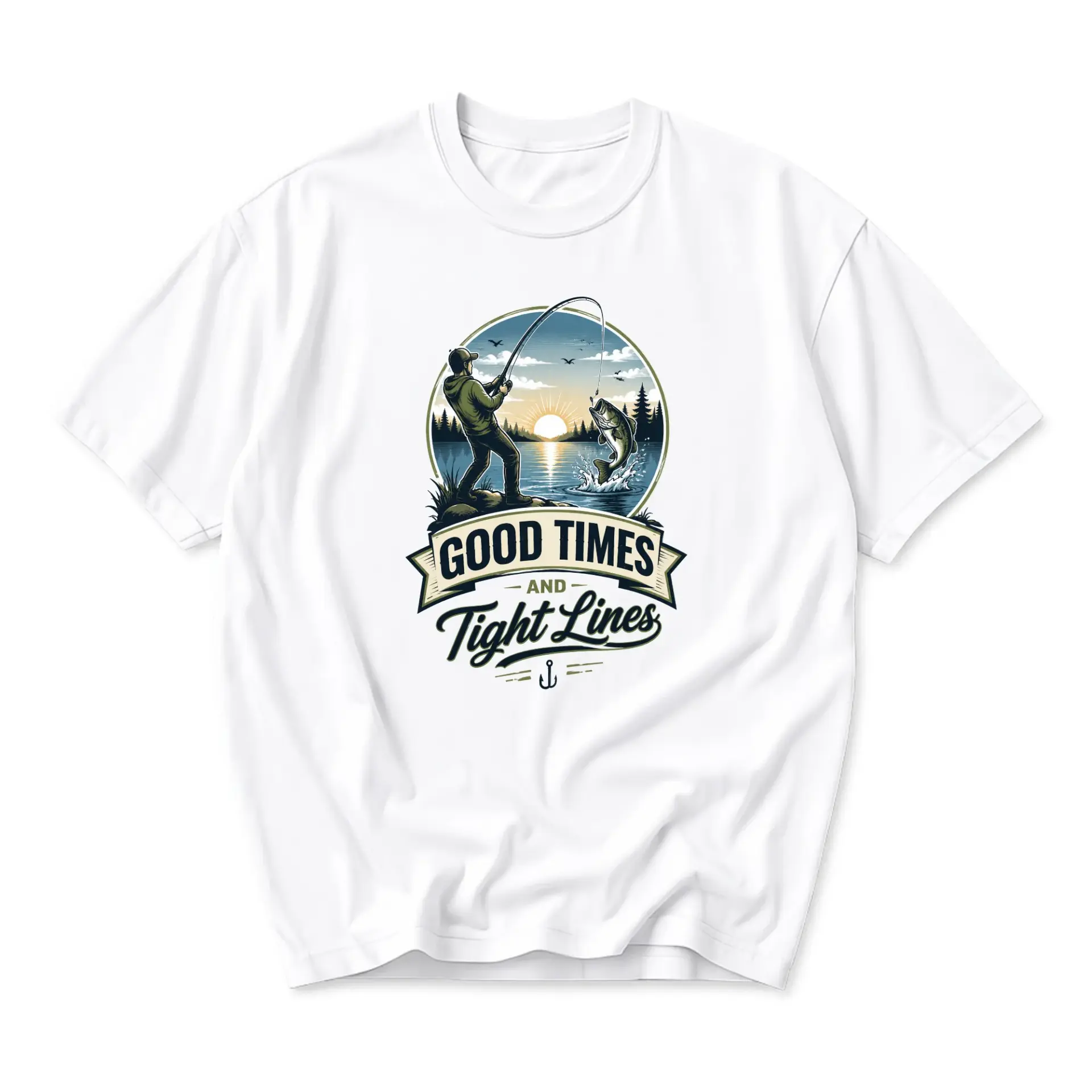 Graphic Tee Good Times and Fishing Shirt Unisex Crew Neck Apparel for Outdoor Enthusiasts Casual Wear