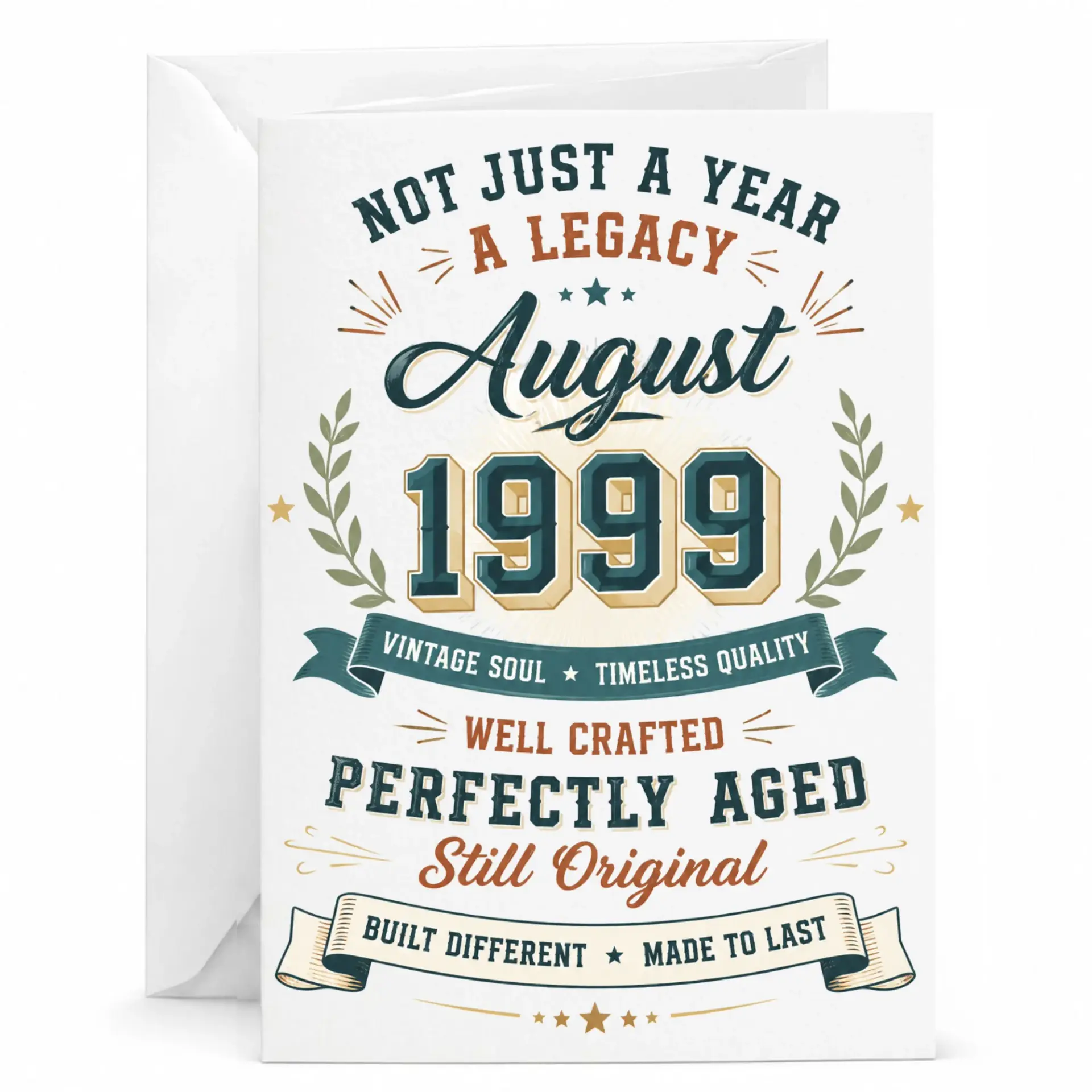 Greeting Card for August 1999 Birthday Vintage Style Design Anniversary Celebration Card for Men and Women