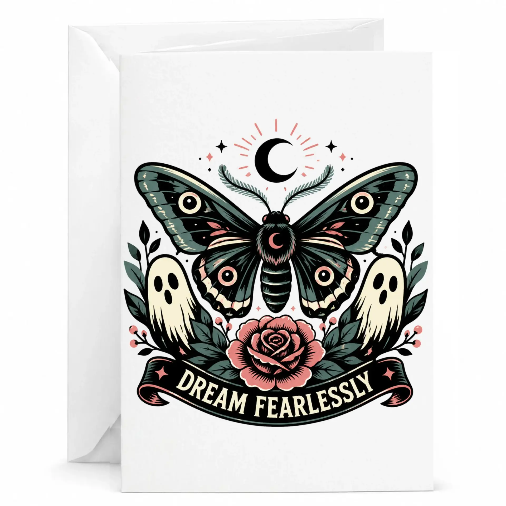 Personalized Greeting Card Fearlessly Moth and Illustration