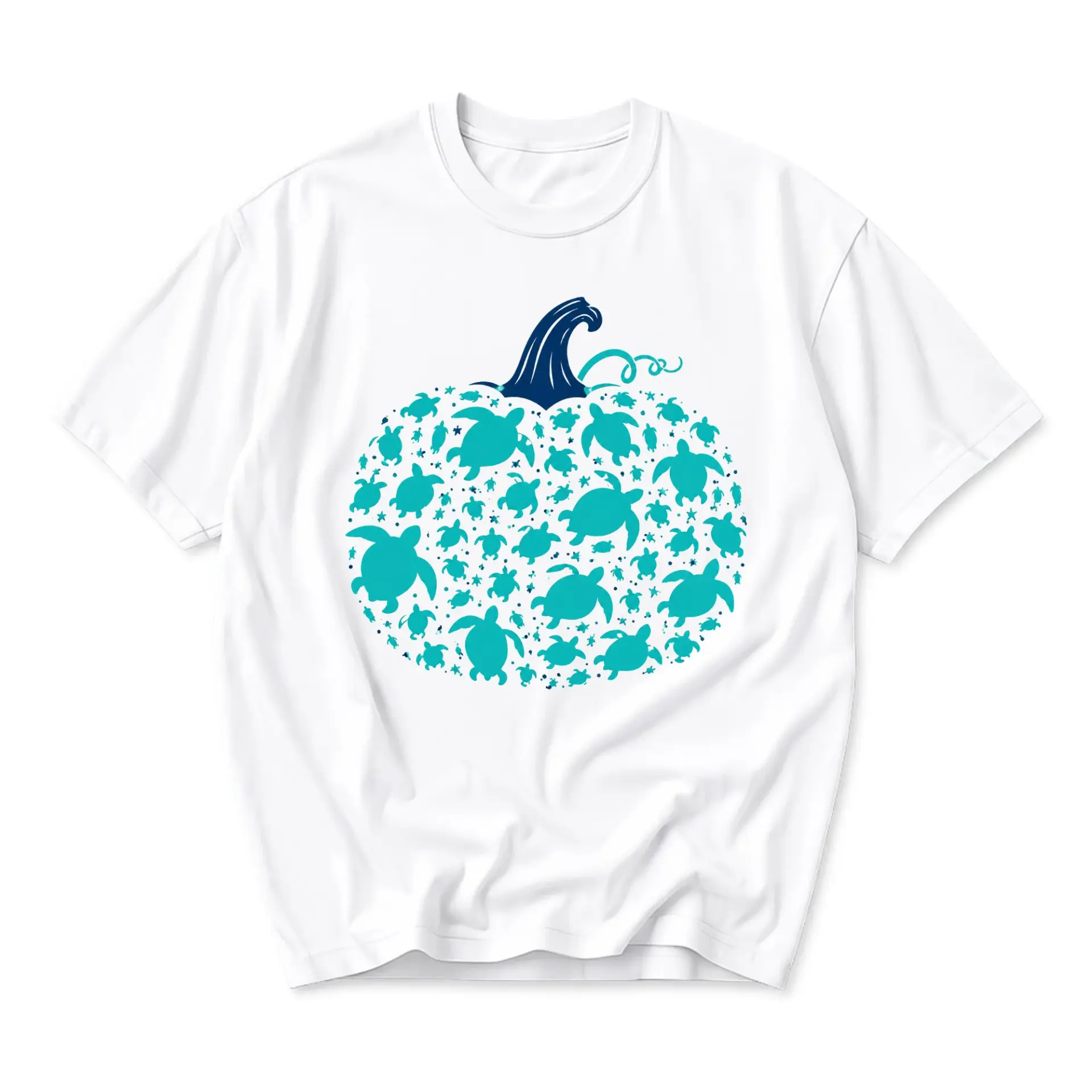 Graphic Tee Unisex Sea Turtle Pumpkin Fall Autumn Design Comfortable Casual Cotton Blend Crew Neck Short Sleeve Top