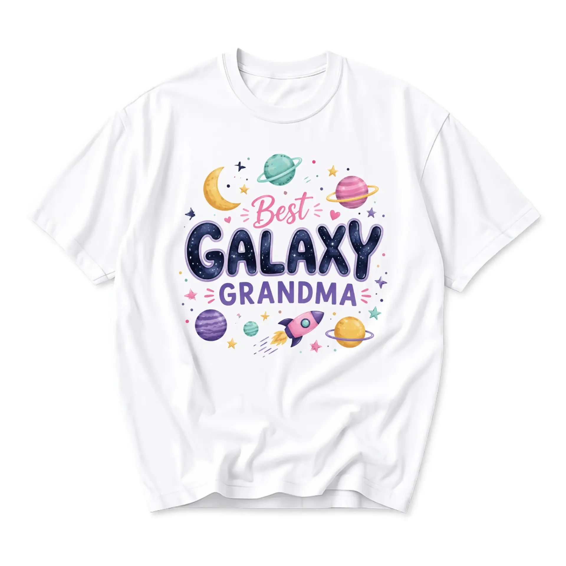Funny Shirt Best Galaxy Grandma Outer Space Graphic Tee for Women Casual Crew Neck Apparel in Soft Comfortable Fabric