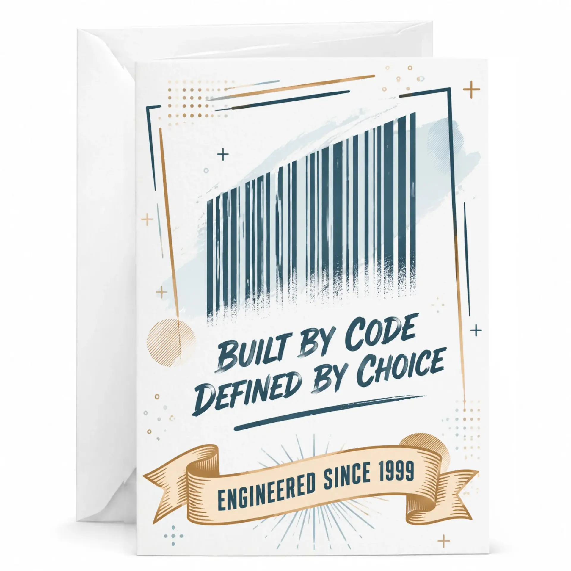 Greeting Card Built by Code Defined by Choice Engineered Since 1999 Design Printed Stationery for Tech Enthusiasts