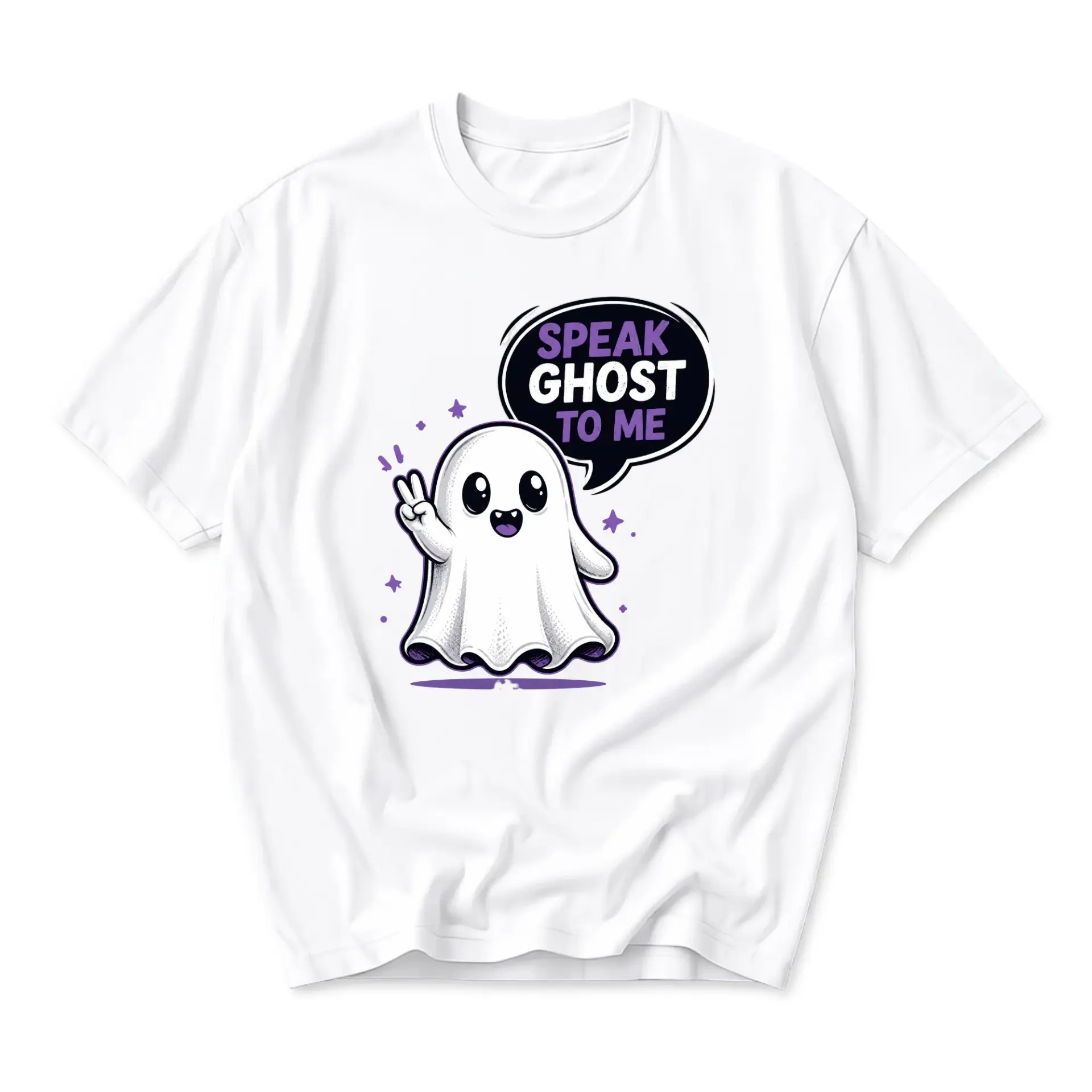 Funny Shirt Speak Ghost to Me Graphic Tee Cute Spirit Peace Sign Illustration Unisex Casual Cotton Crew Neck Top