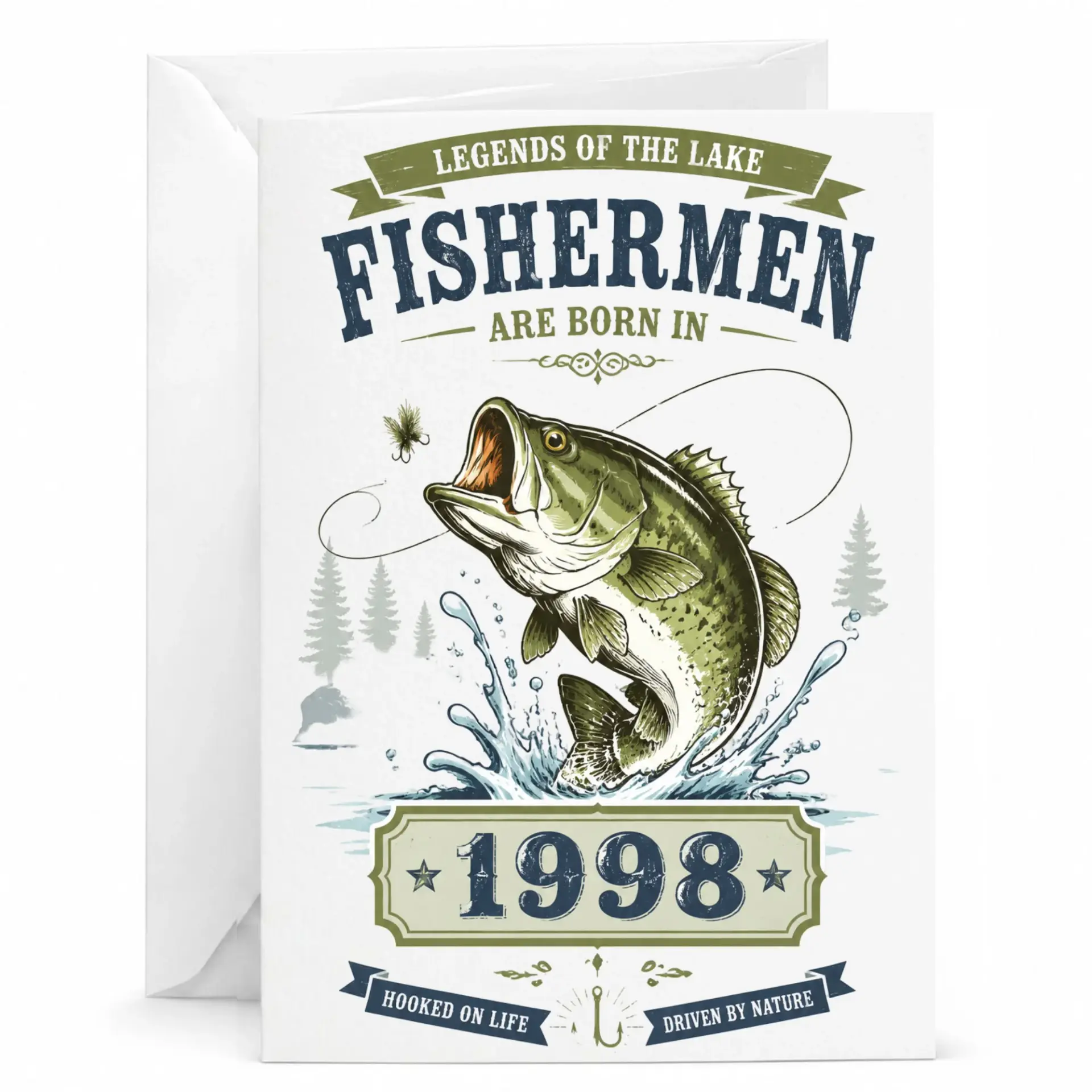 Greeting Card for Fishing Enthusiasts Legends of the Lake Fishermen Are Born in 1998 Vintage Style Birthday Stationery