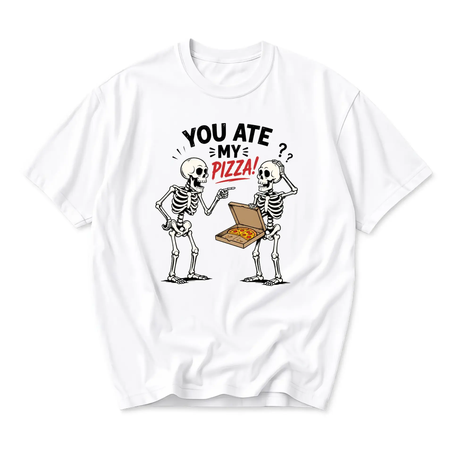 Funny Shirt You Ate My Pizza Skeleton Graphic Tee Unisex Cotton Crew Neck Casual Summer Short Sleeve Top Apparel