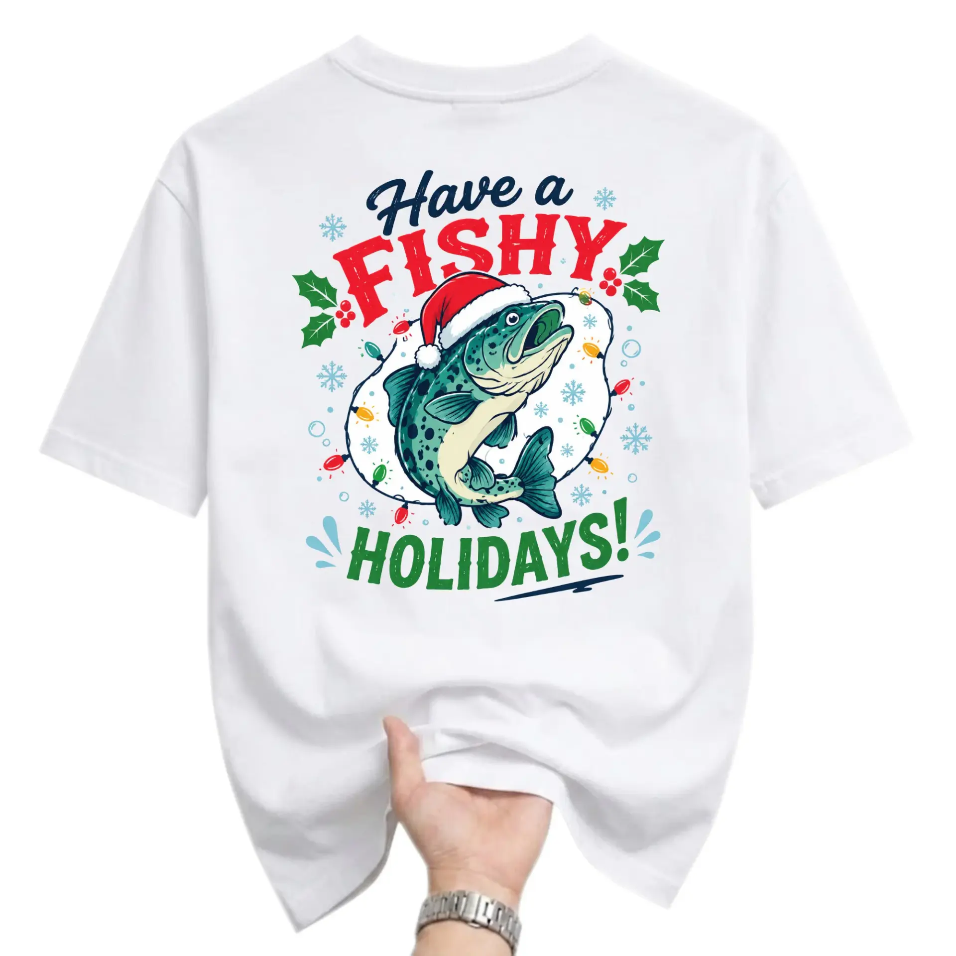 Funny Shirt Have a Fishy Holidays Graphic Tee Retro Fishing Christmas