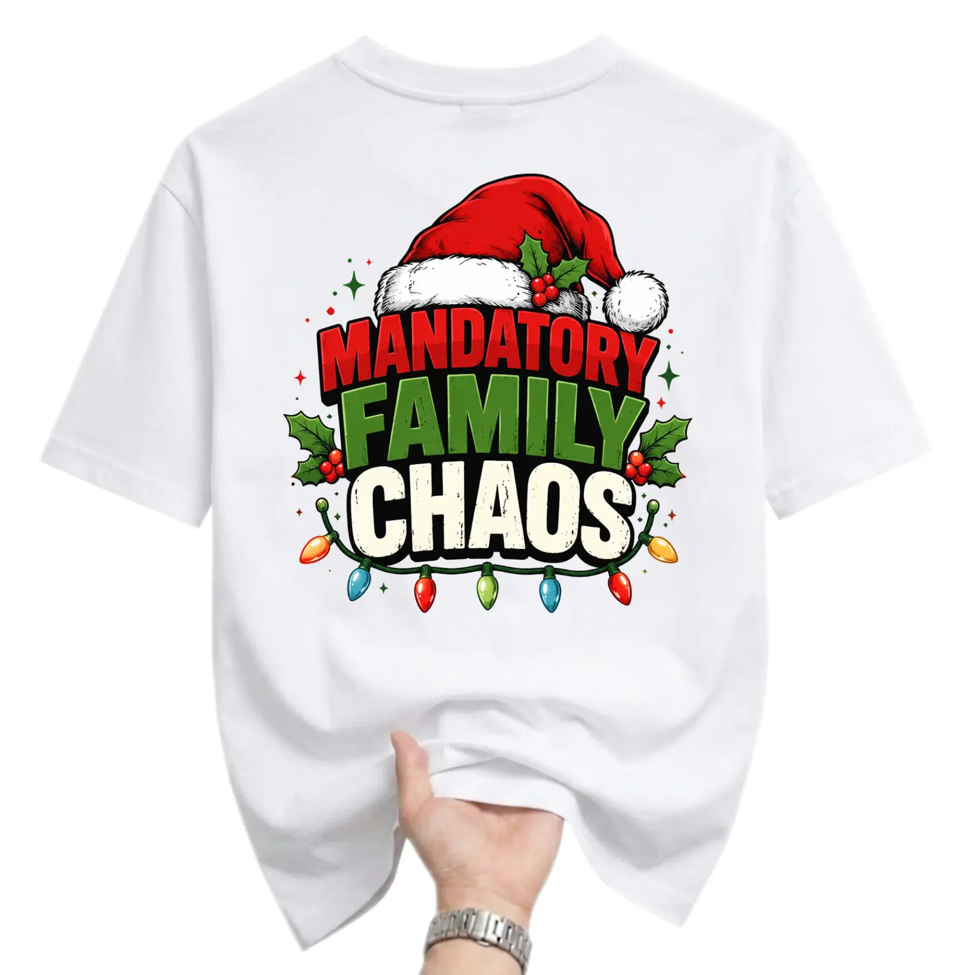 Funny Shirt Mandatory Family Chaos Christmas Graphic Tee Festive Holiday Unisex Crew Neck Casual Cotton Top