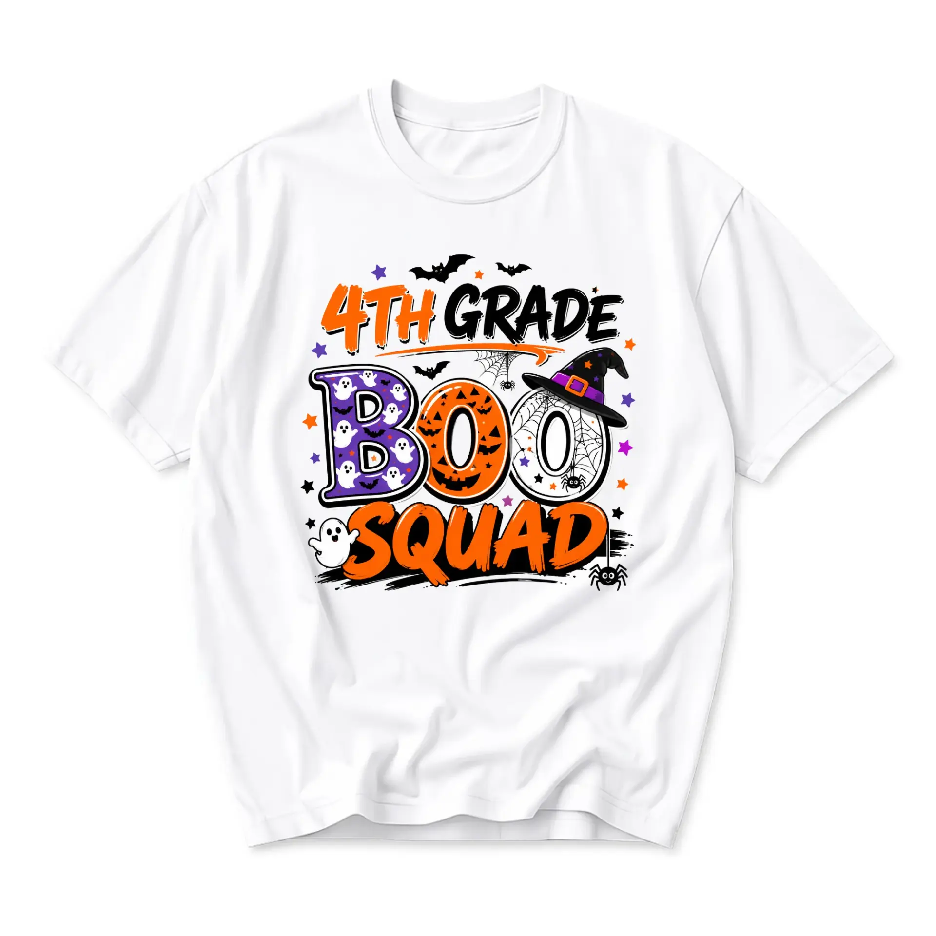 Graphic Tee 4th Grade Boo Squad Halloween Shirt Unisex Casual Crew Neck Apparel for Holiday Enthusiasts and Parties