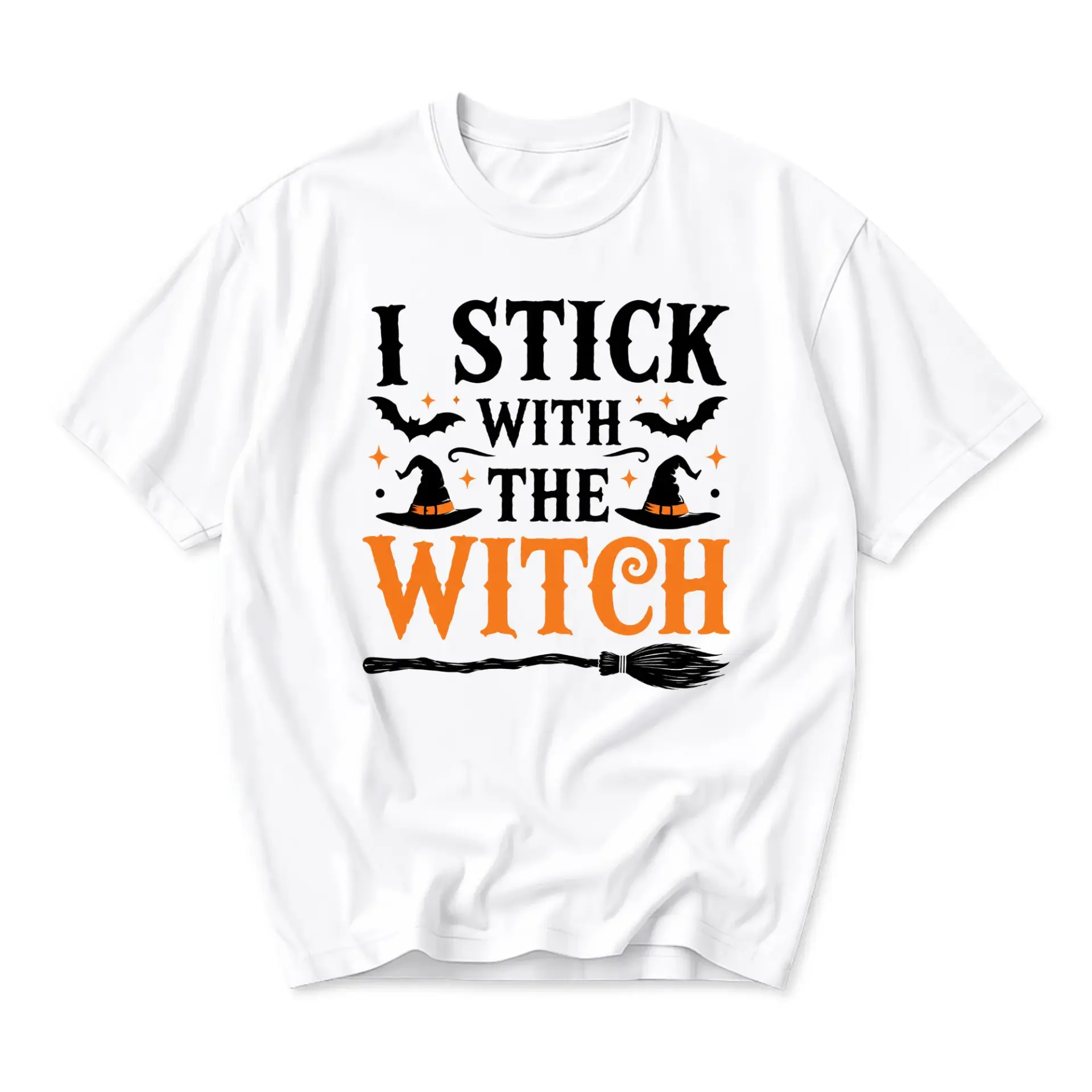 Funny Shirt I Stick with the Witch Graphic Tee Seasonal Halloween Costume Unisex Crew Neck Casual Cotton Blend Top
