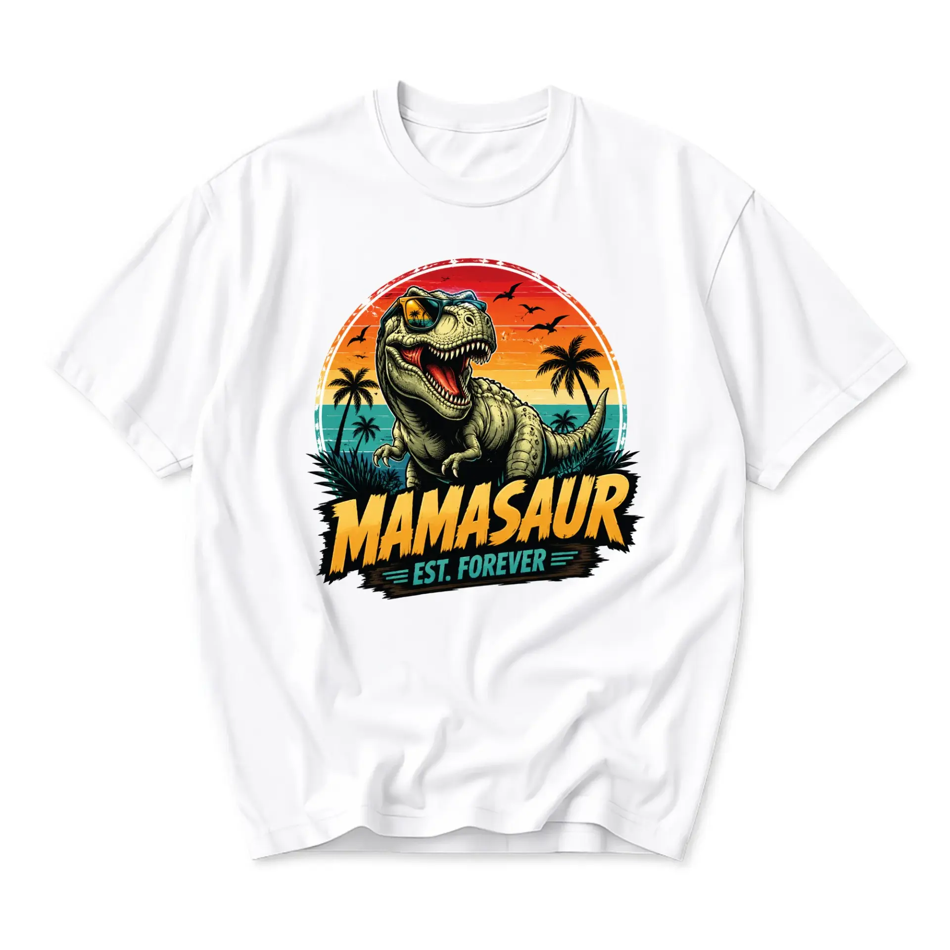 Funny Shirt Mamasaur Est Forever Dinosaur Graphic Tee Unisex Casual Crew Neck T-Shirt Soft Cotton Blend Top