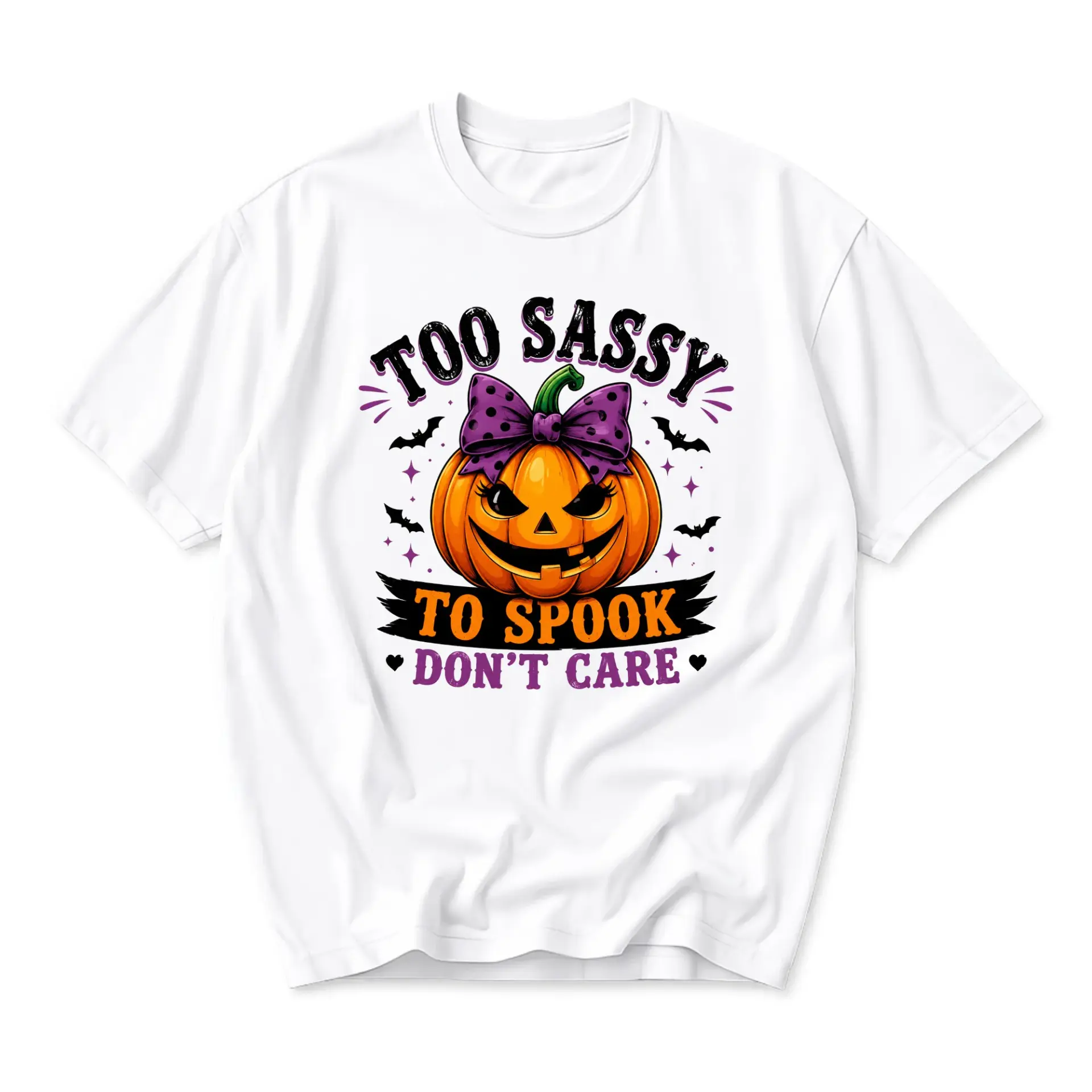 Funny Shirt Too Sassy to Spook Don't Care Graphic Tee Unisex Crew Neck Halloween Pumpkin Print Casual Short Sleeve Top