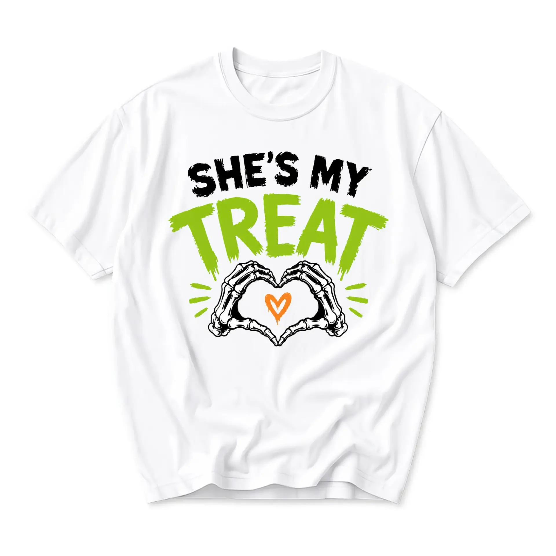 Funny Shirt She Is My Treat Skeleton Hands Graphic Tee Unisex Casual Crew Neck Comfortable Cotton Blend Top