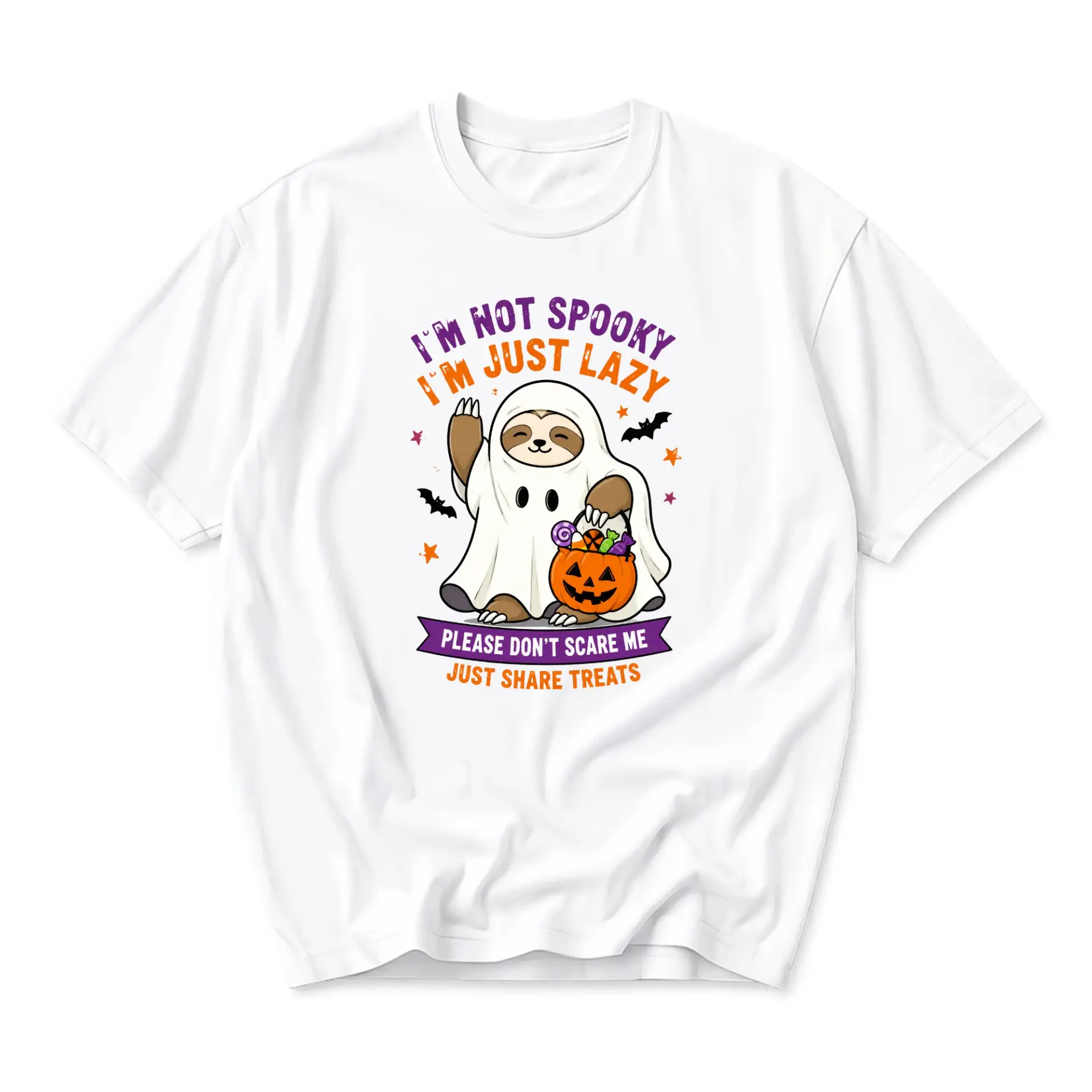 Funny Shirt Sloth Ghost Halloween Graphic Tee Unisex Casual Apparel for Autumn Seasonal Fun and Holiday Parties