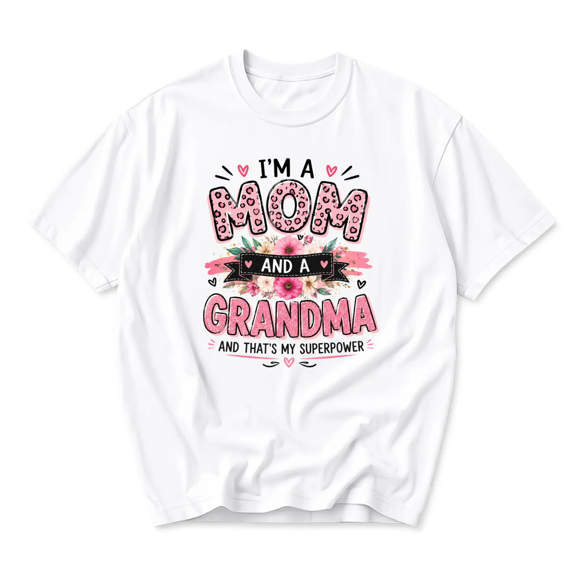 Funny Shirt I'm a Grandma Superpower Graphic Tee Casual Unisex Short Sleeve Crew Neck Cotton Print Top